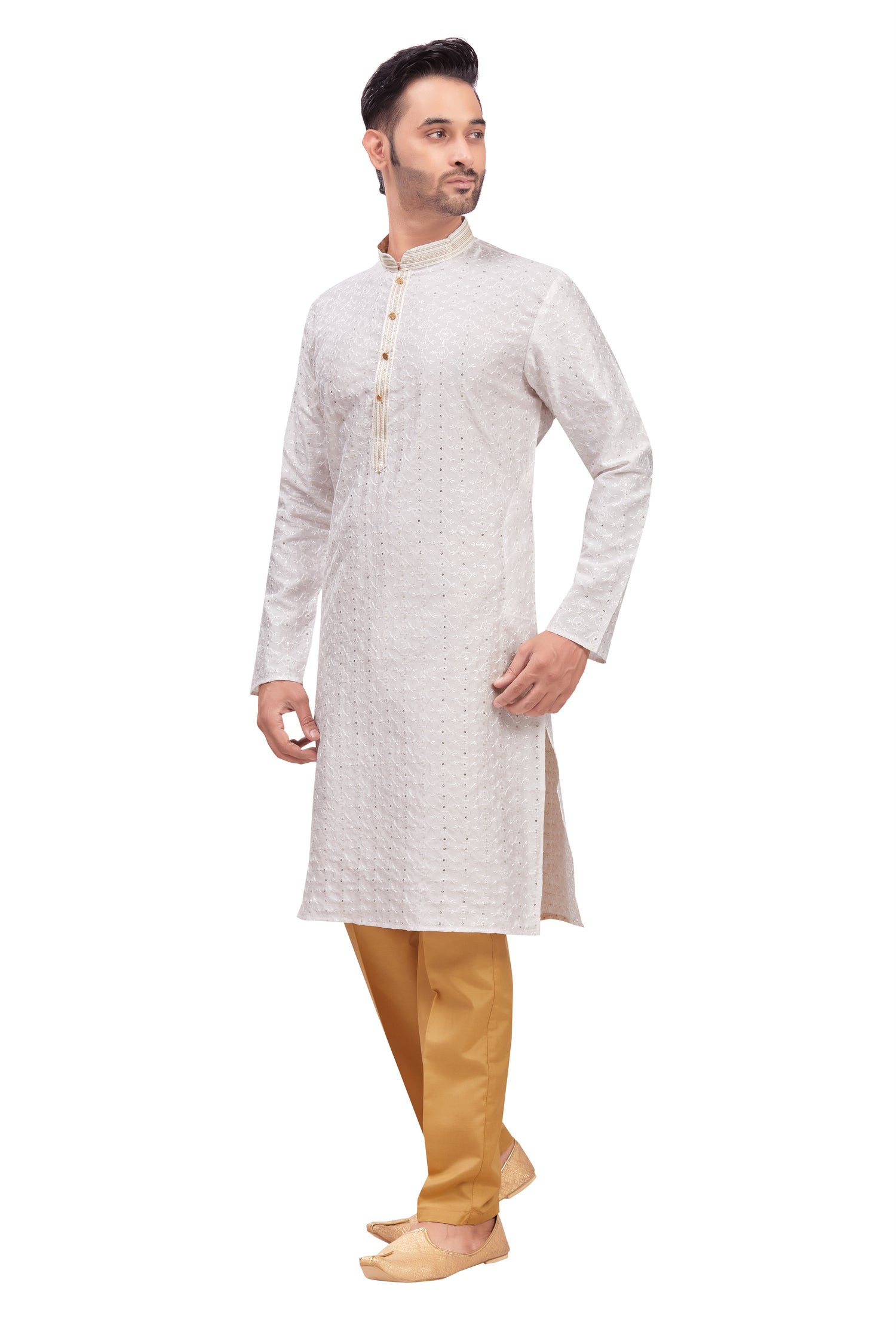 Mens Chickan-Kari Work Kurta Set - Roop Darshan