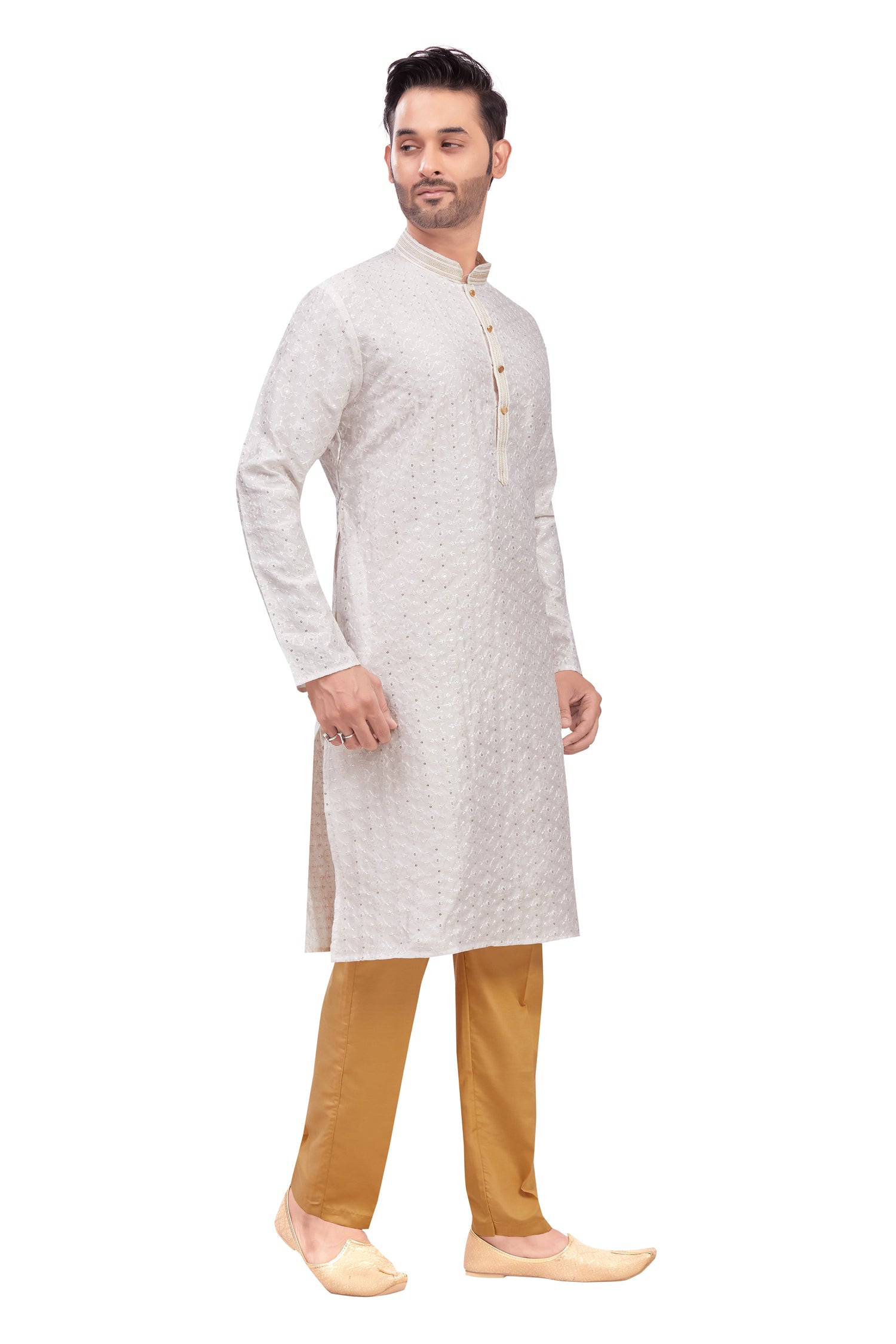 Mens Chickan-Kari Work Kurta Set - Roop Darshan