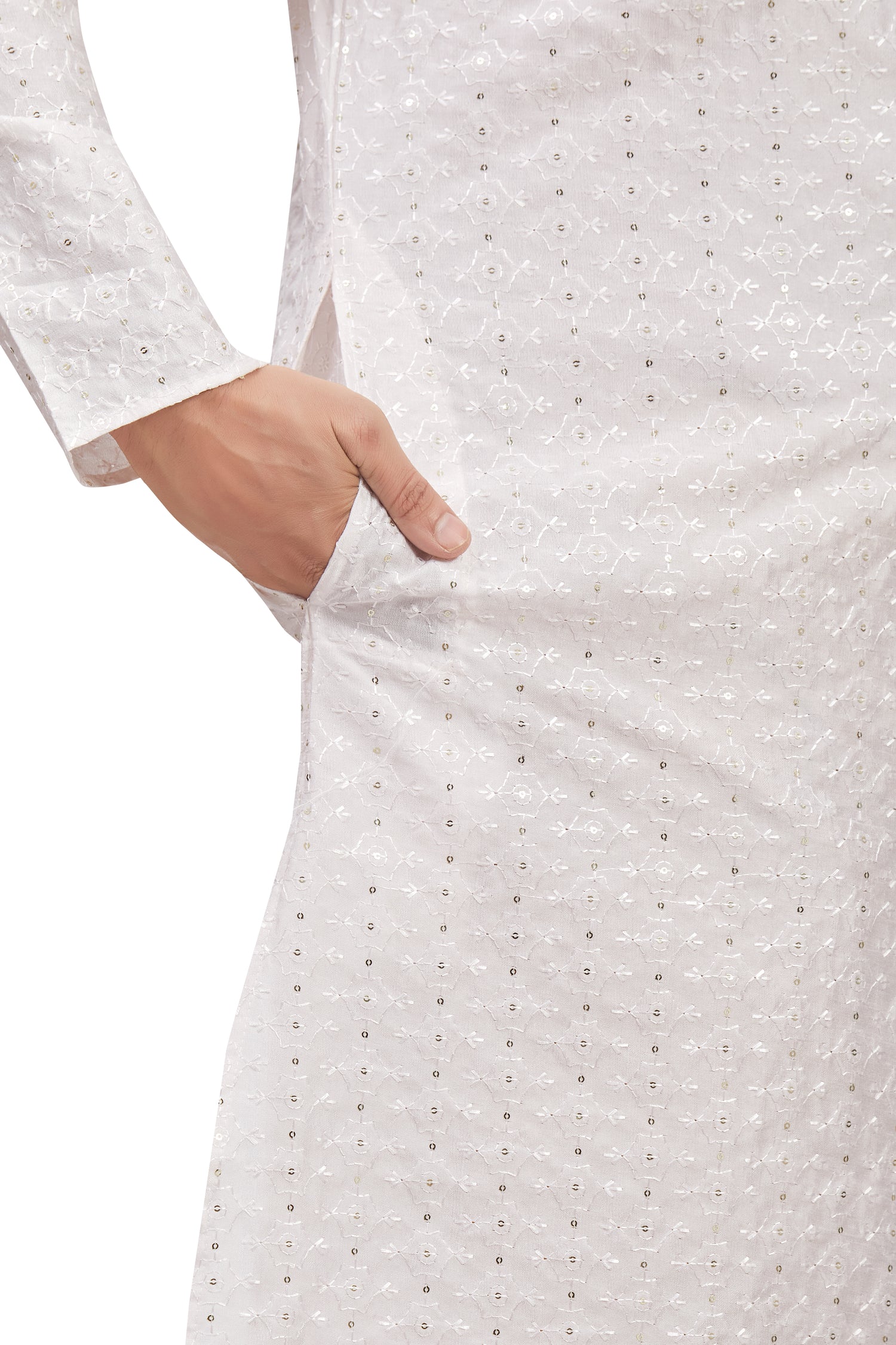 Mens Chickan-Kari Work Kurta Set - Roop Darshan