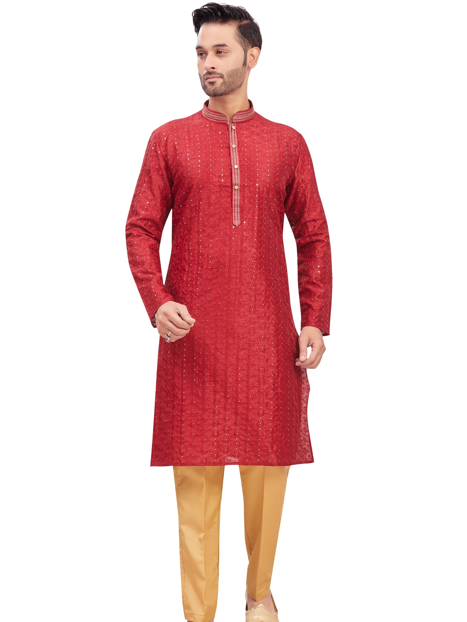 Mens Chickan-Kari Work Kurta Set - Roop Darshan