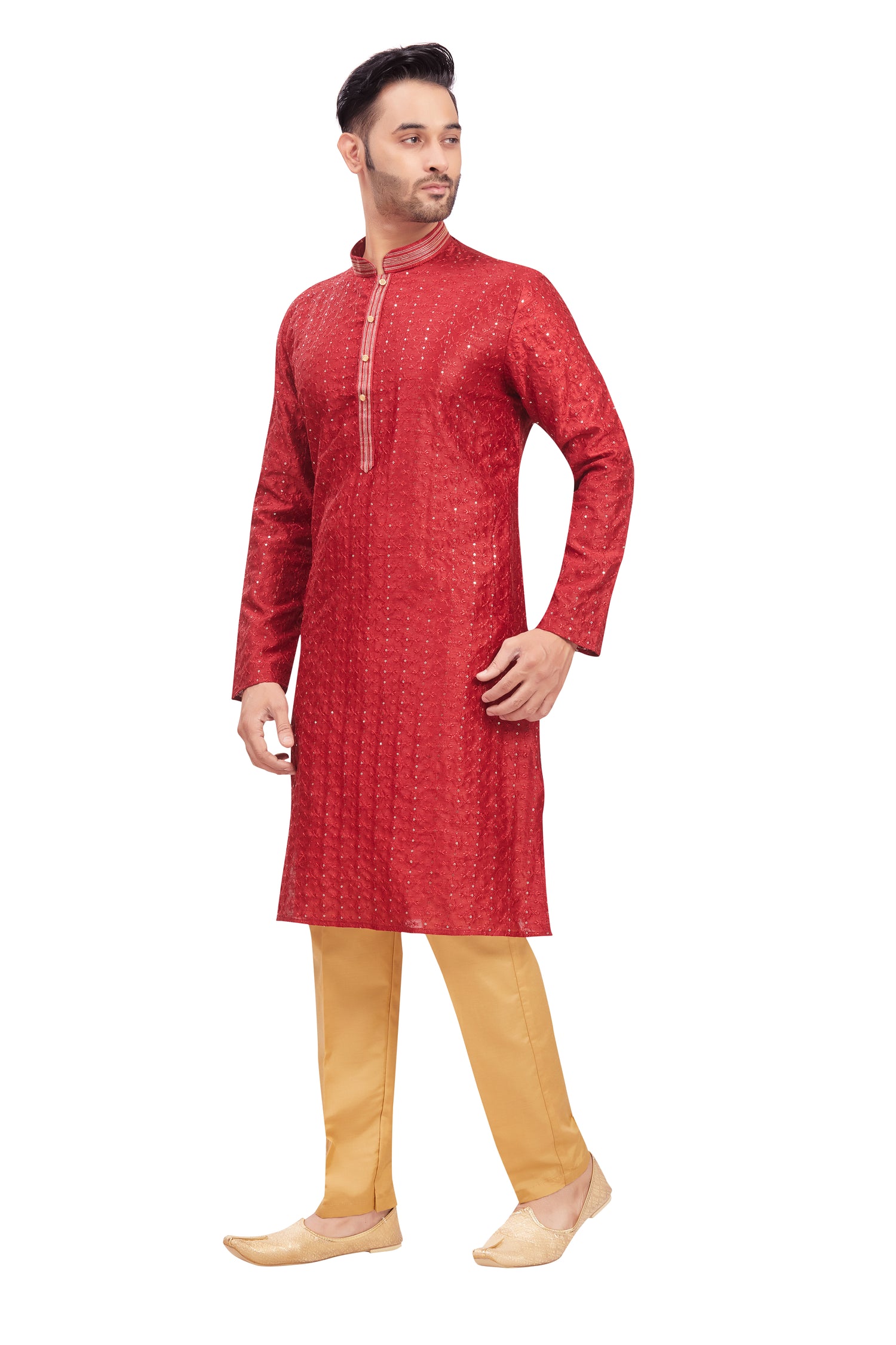 Mens Chickan-Kari Work Kurta Set - Roop Darshan