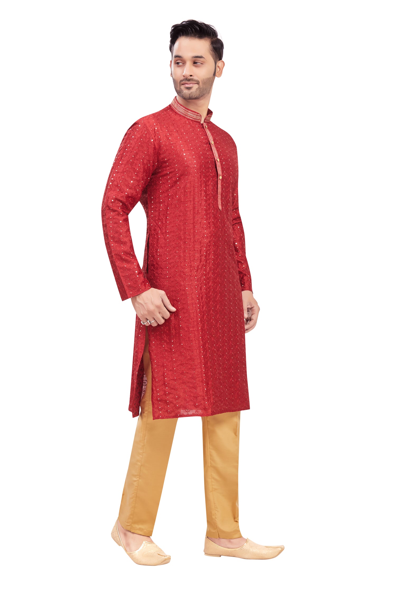 Mens Chickan-Kari Work Kurta Set - Roop Darshan