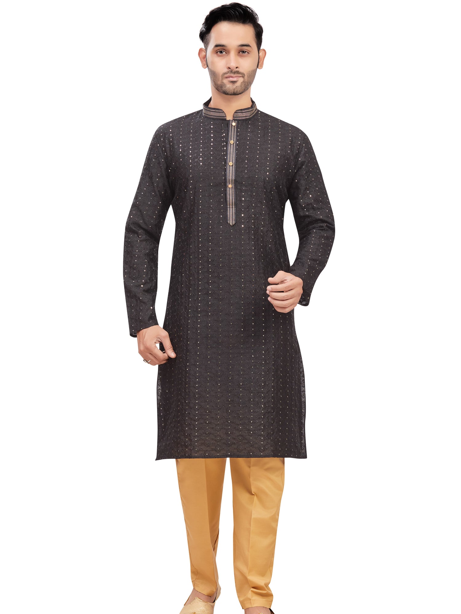 Mens Chickan-Kari Work Kurta Set - Roop Darshan