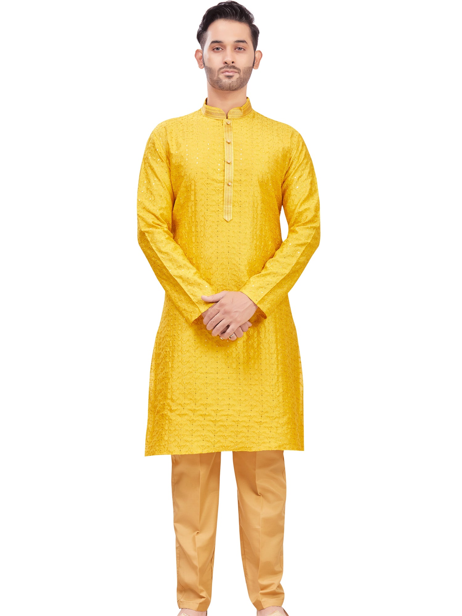 Mens Chickan-Kari Work Kurta Set - Roop Darshan