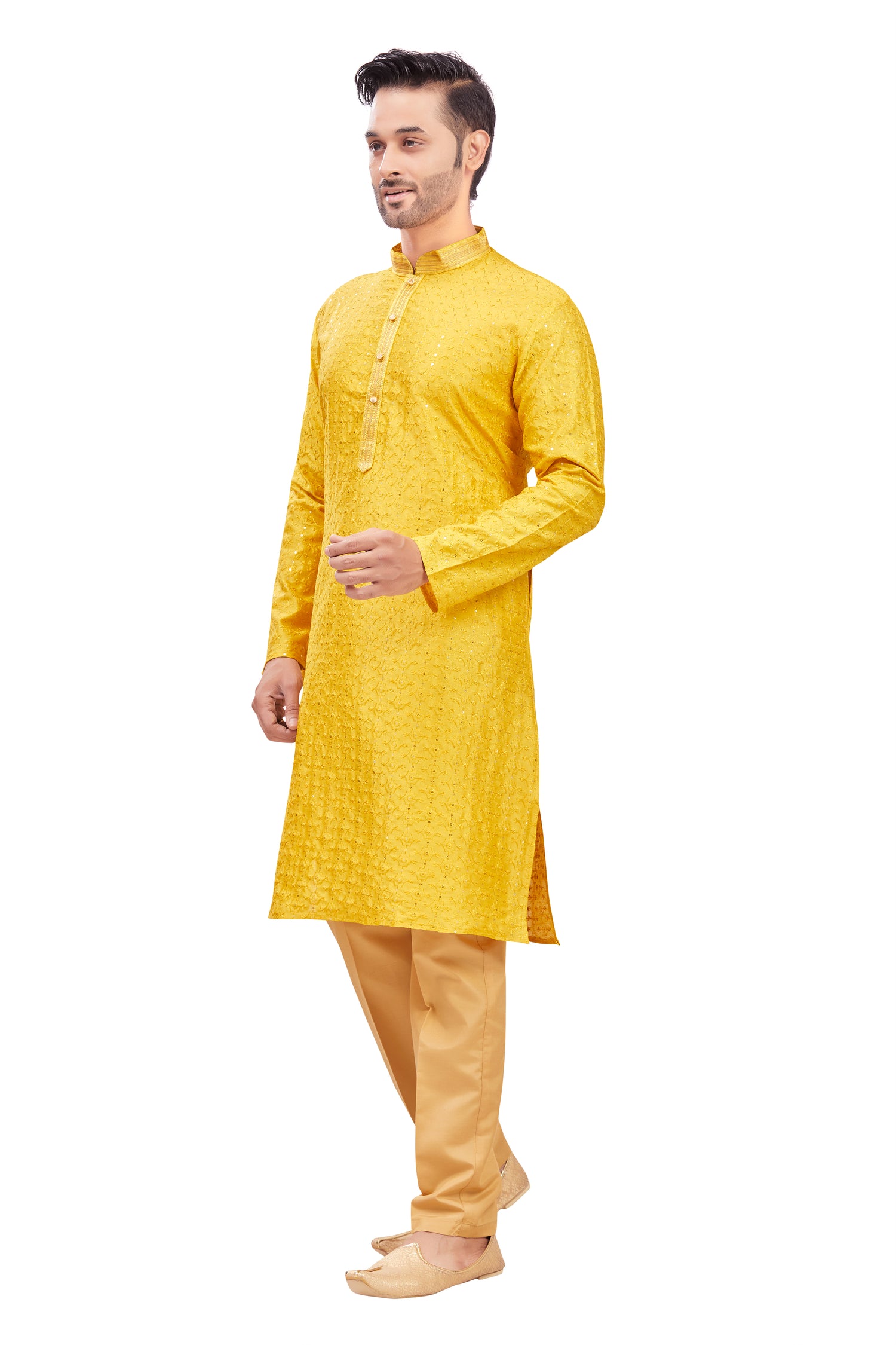 Mens Chickan-Kari Work Kurta Set - Roop Darshan