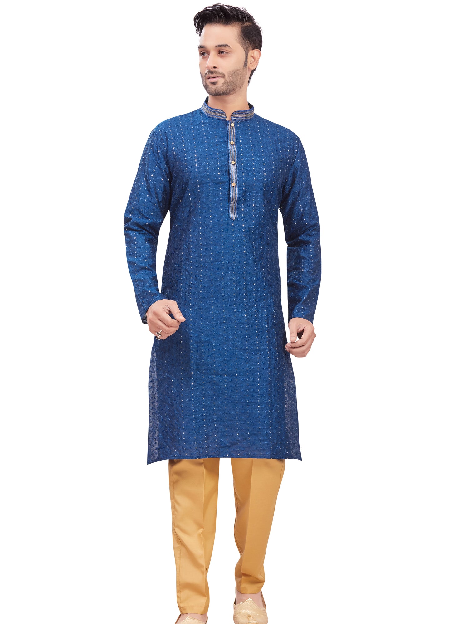 Mens Chickan-Kari Work Kurta Set - Roop Darshan