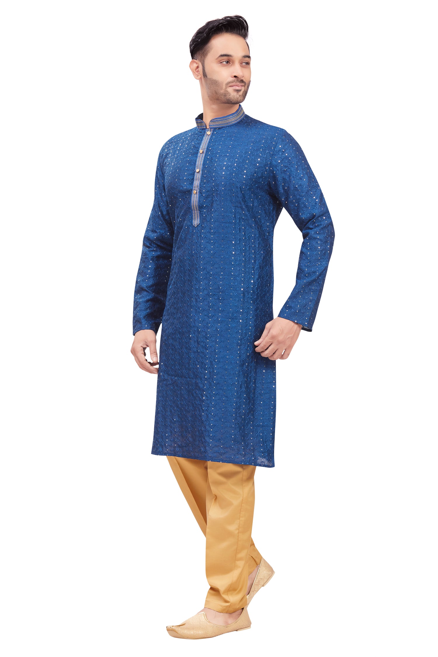 Mens Chickan-Kari Work Kurta Set - Roop Darshan