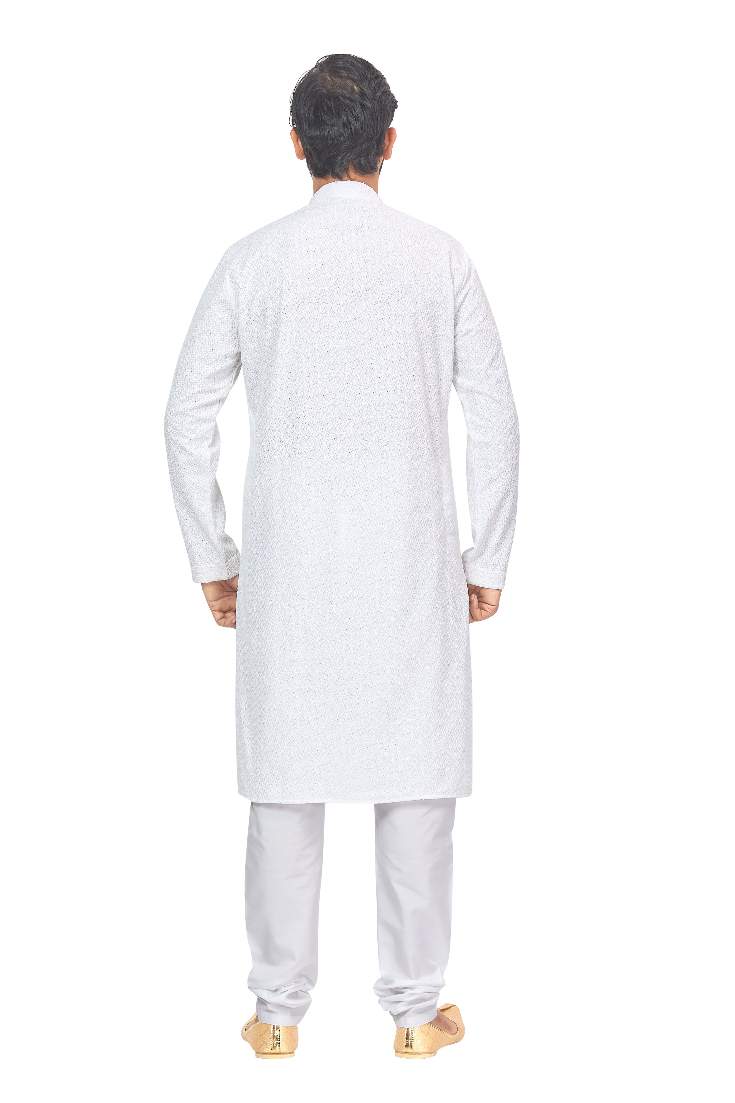 Mens Resham Chickan-Kari Embroidered Work Kurta Set - Roop Darshan