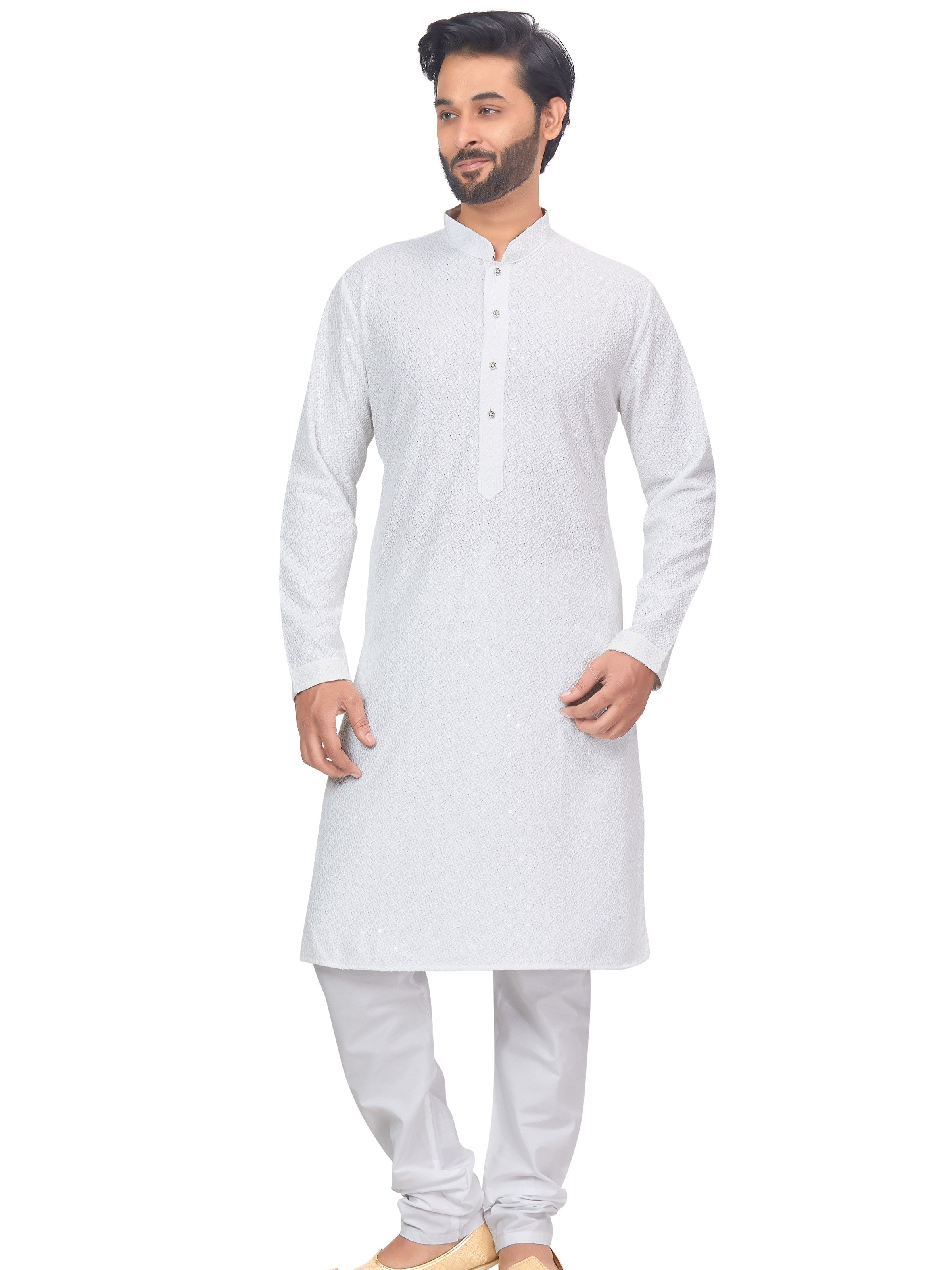 Mens Resham Chickan-Kari Embroidered Work Kurta Set - Roop Darshan