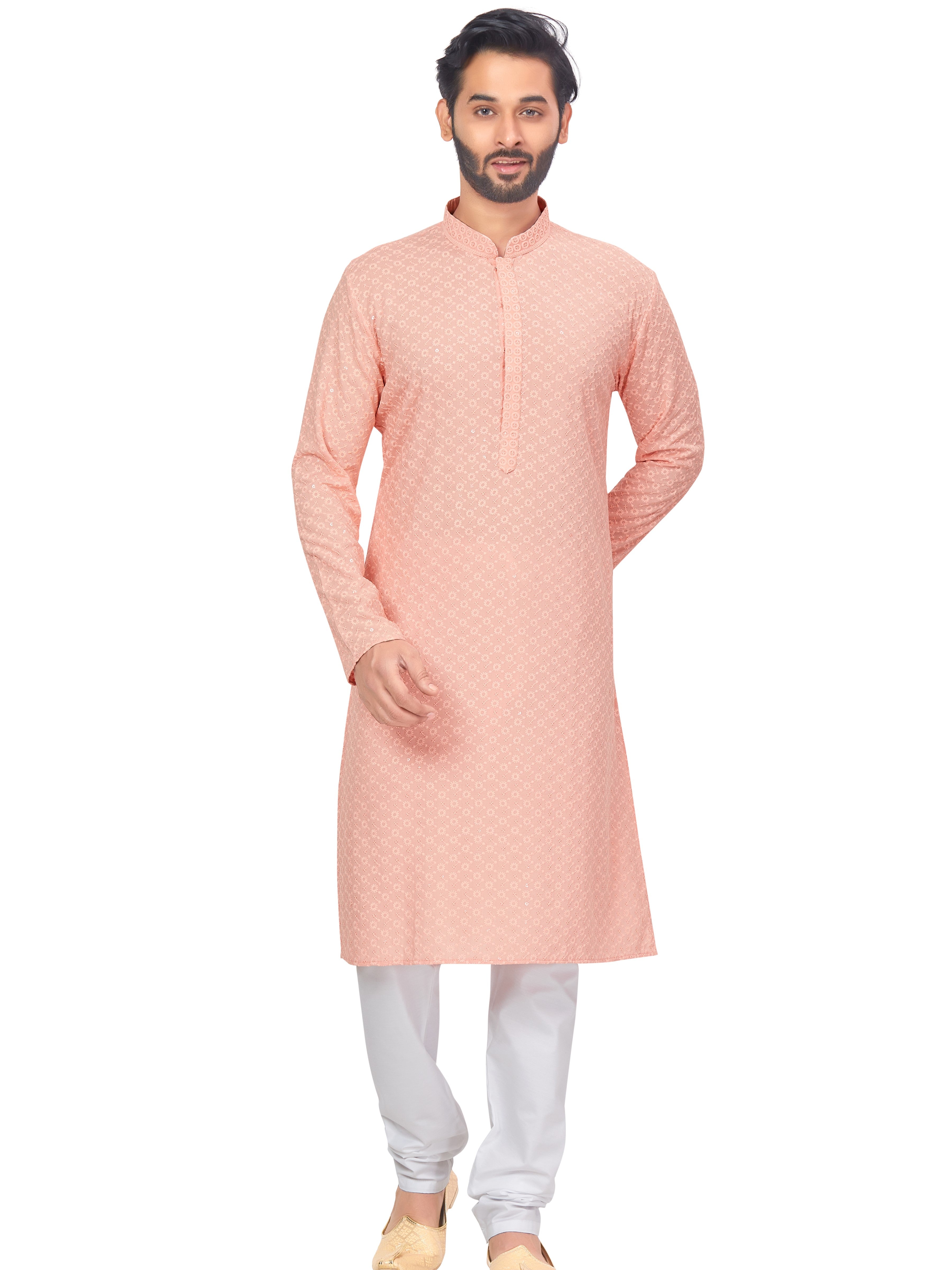 Mens Resham Chickan-Kari Work Kurta Set - Roop Darshan