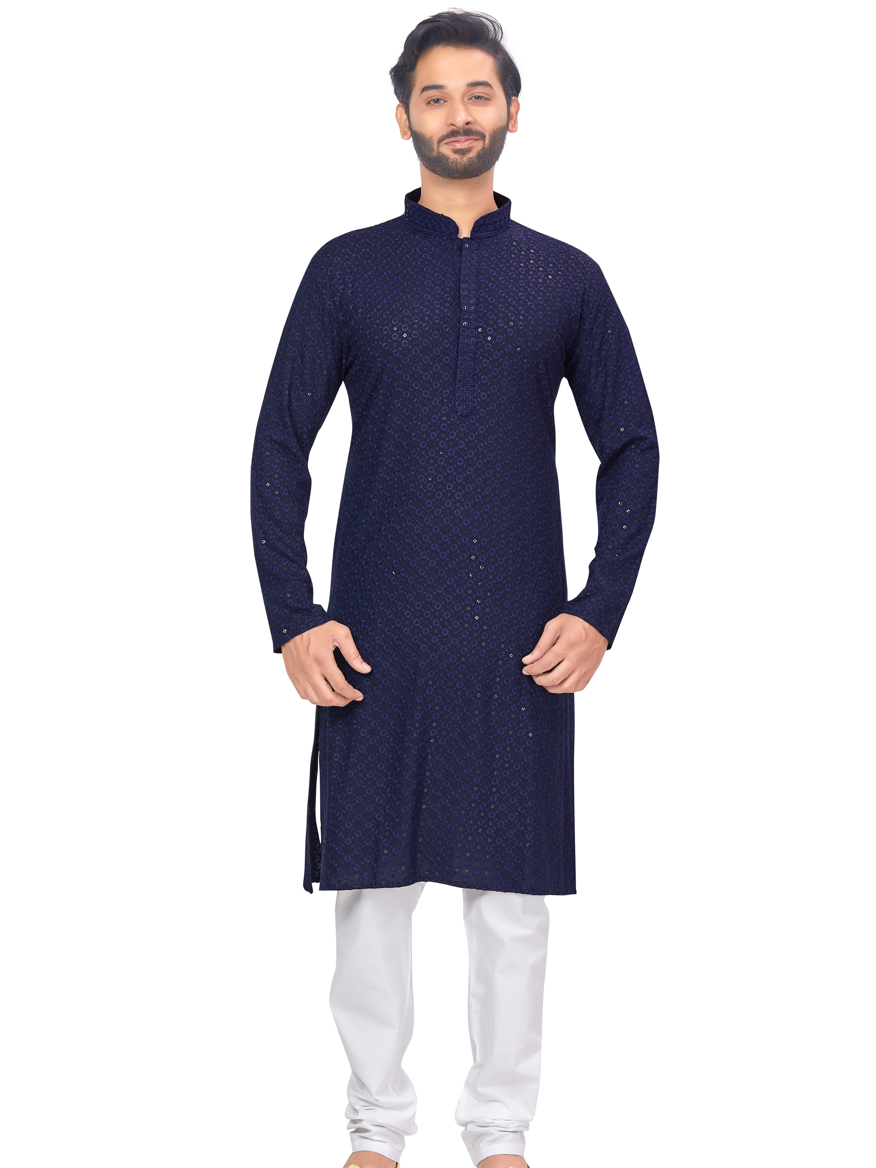 Mens Resham Chickan-Kari Work Kurta Set - Roop Darshan