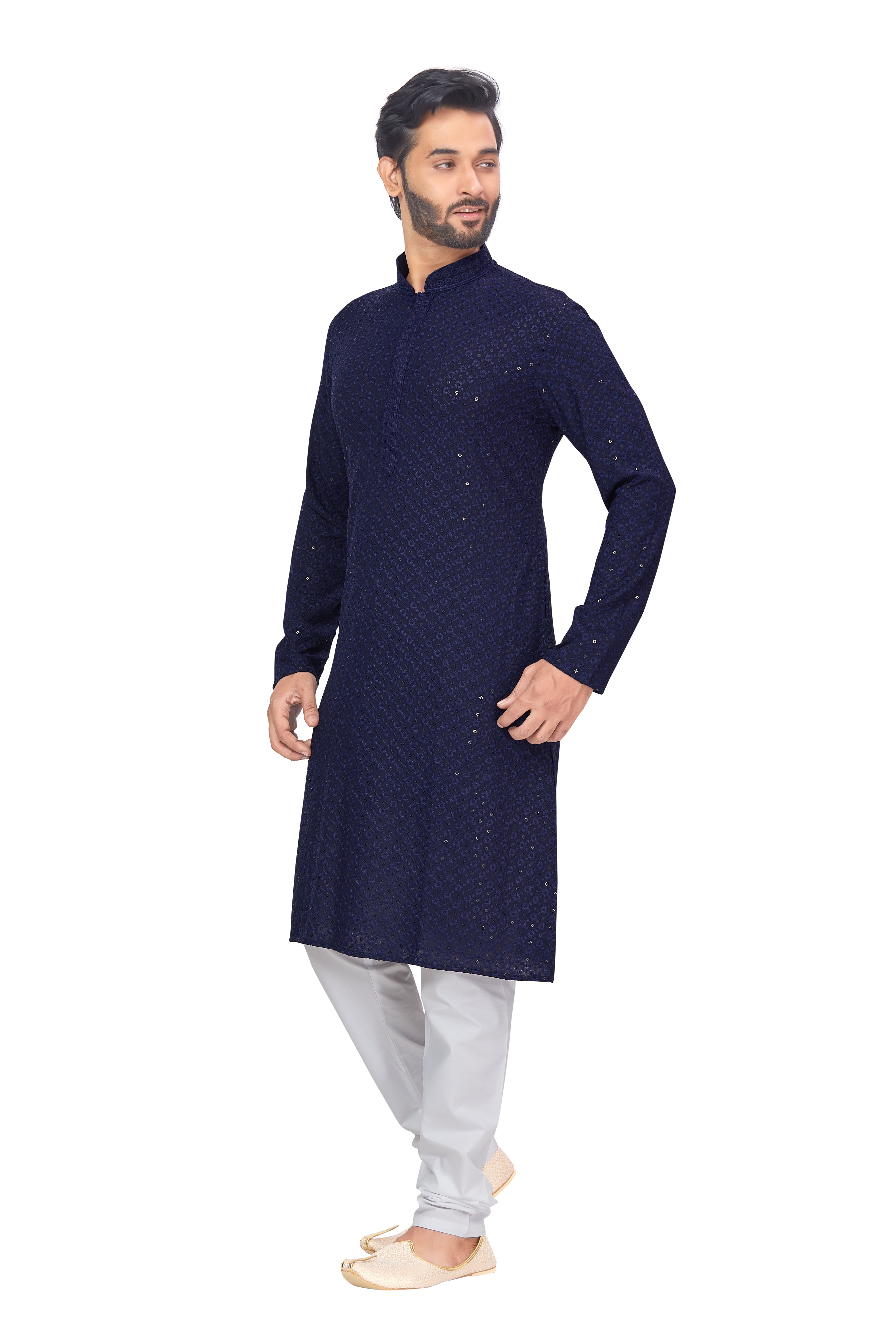 Mens Resham Chickan-Kari Work Kurta Set - Roop Darshan