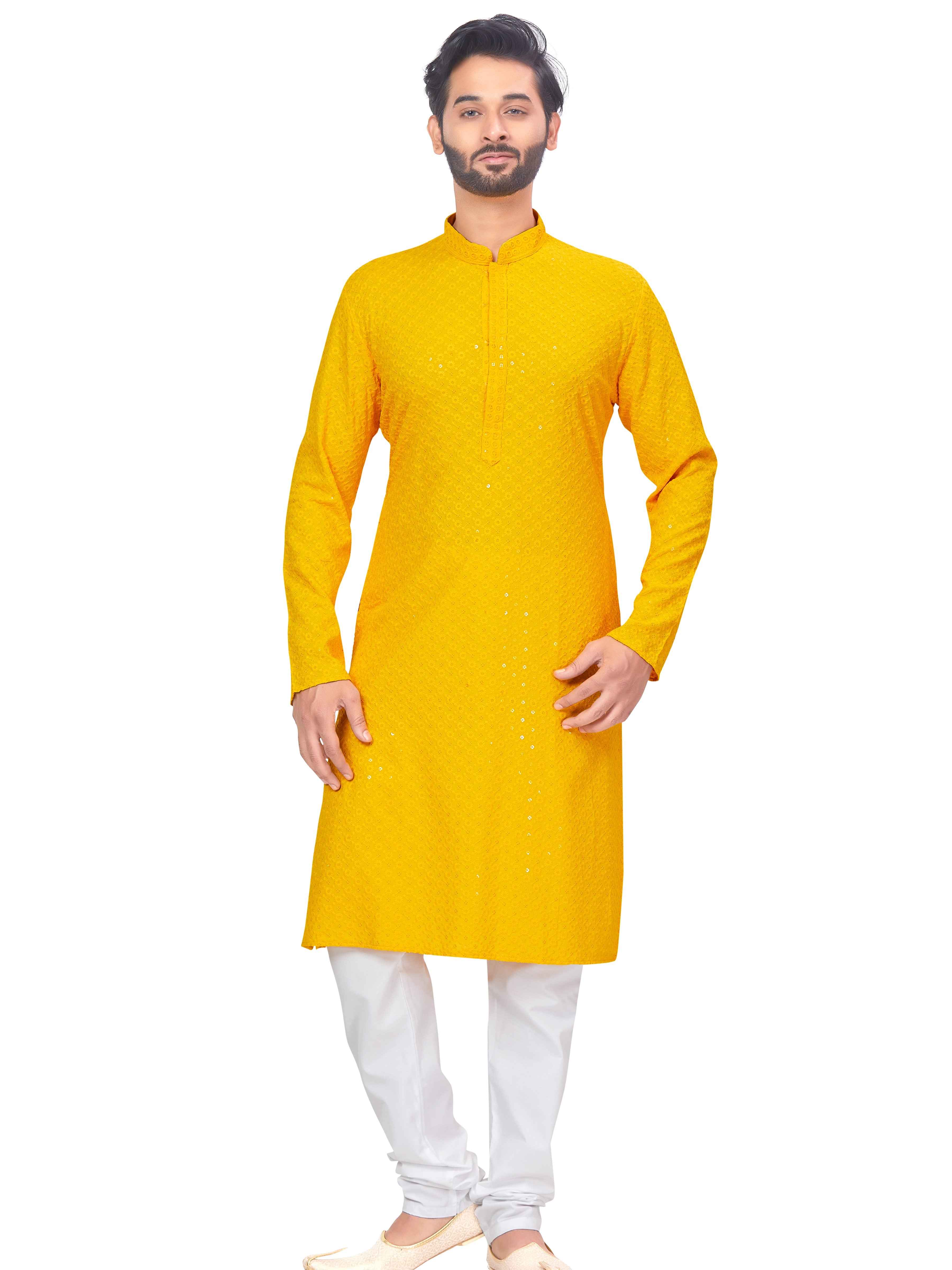 Mens Resham Chickan-Kari Work Kurta Set - Roop Darshan