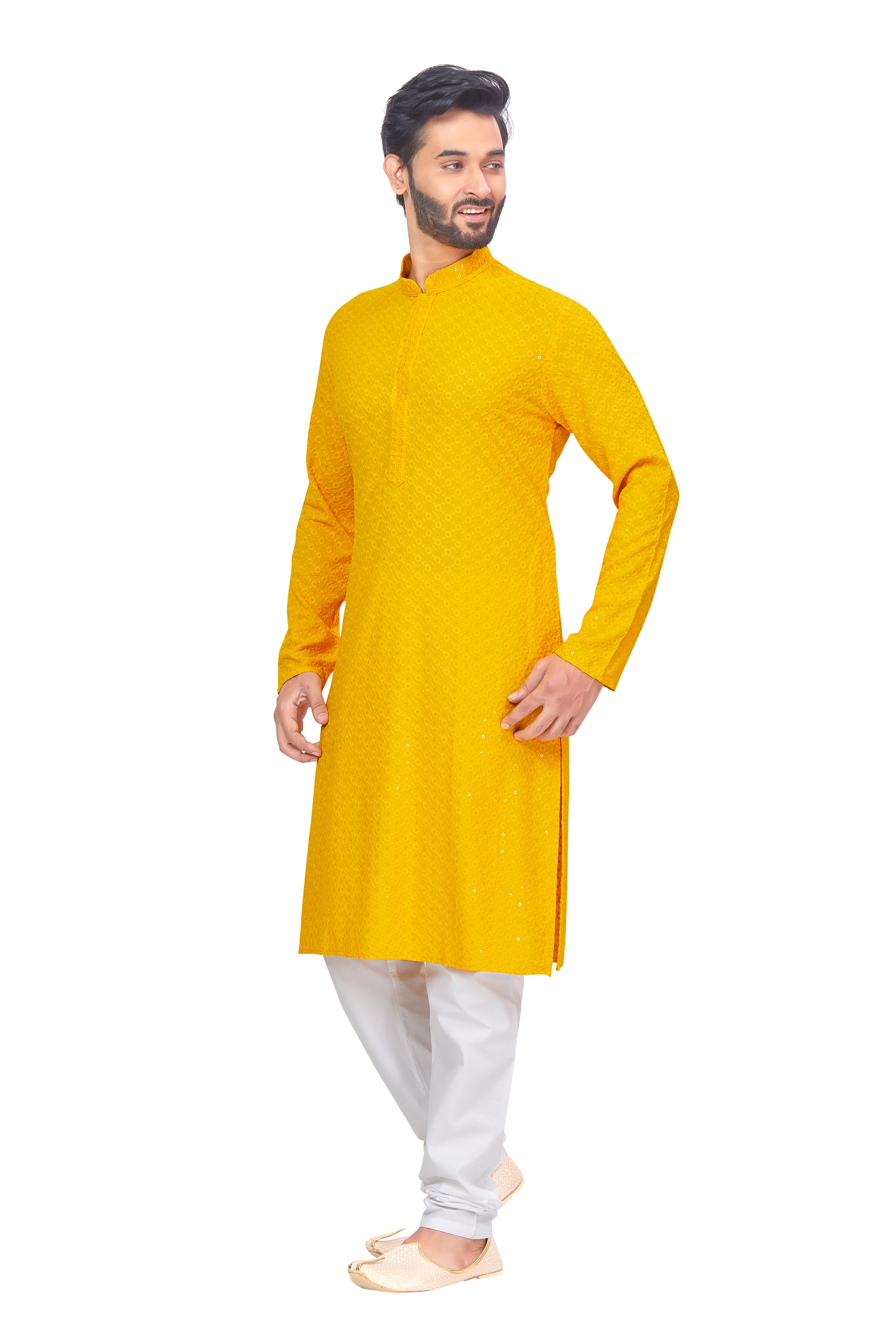 Mens Resham Chickan-Kari Work Kurta Set - Roop Darshan