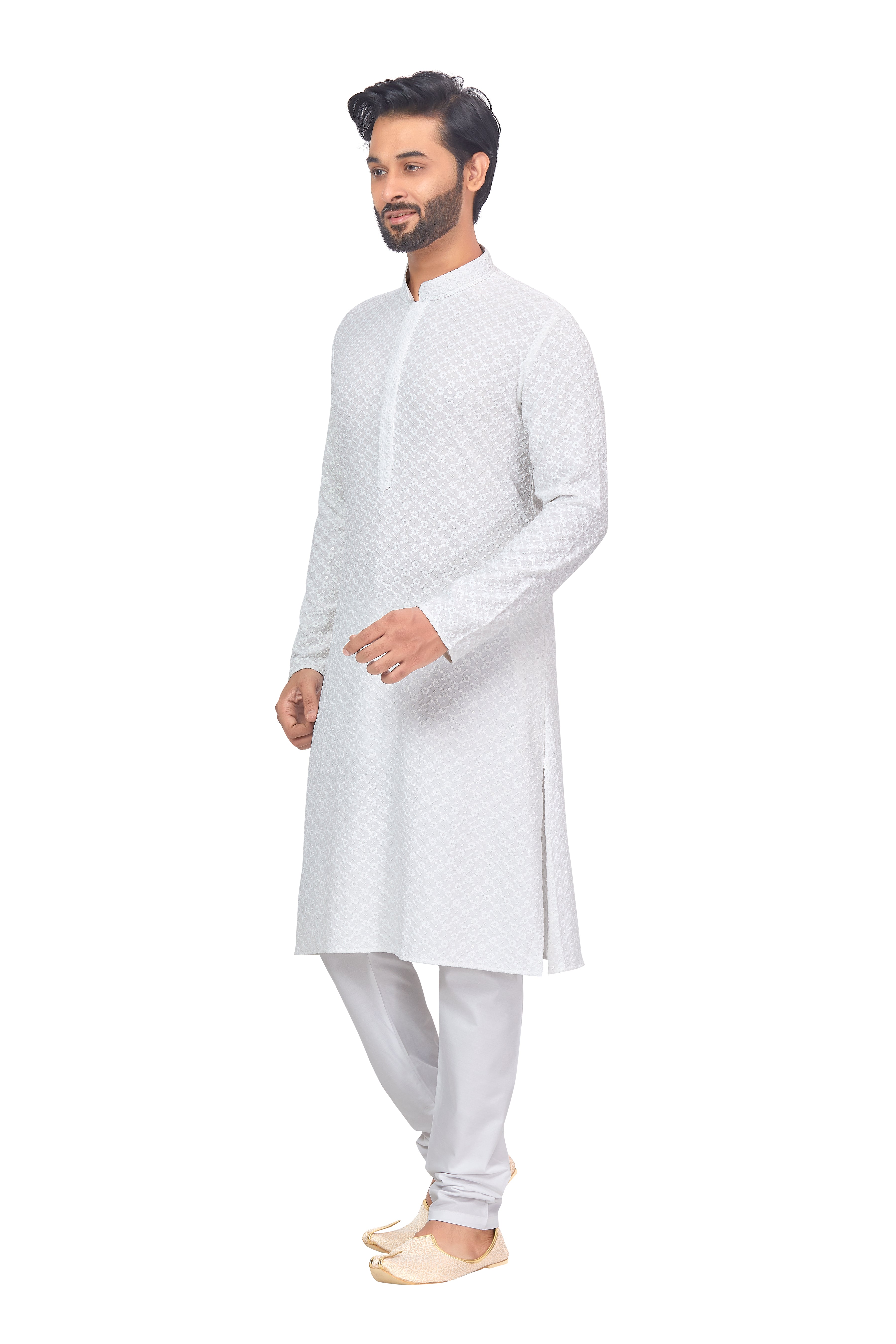 Mens Resham Chickan-Kari Work Kurta Set - Roop Darshan