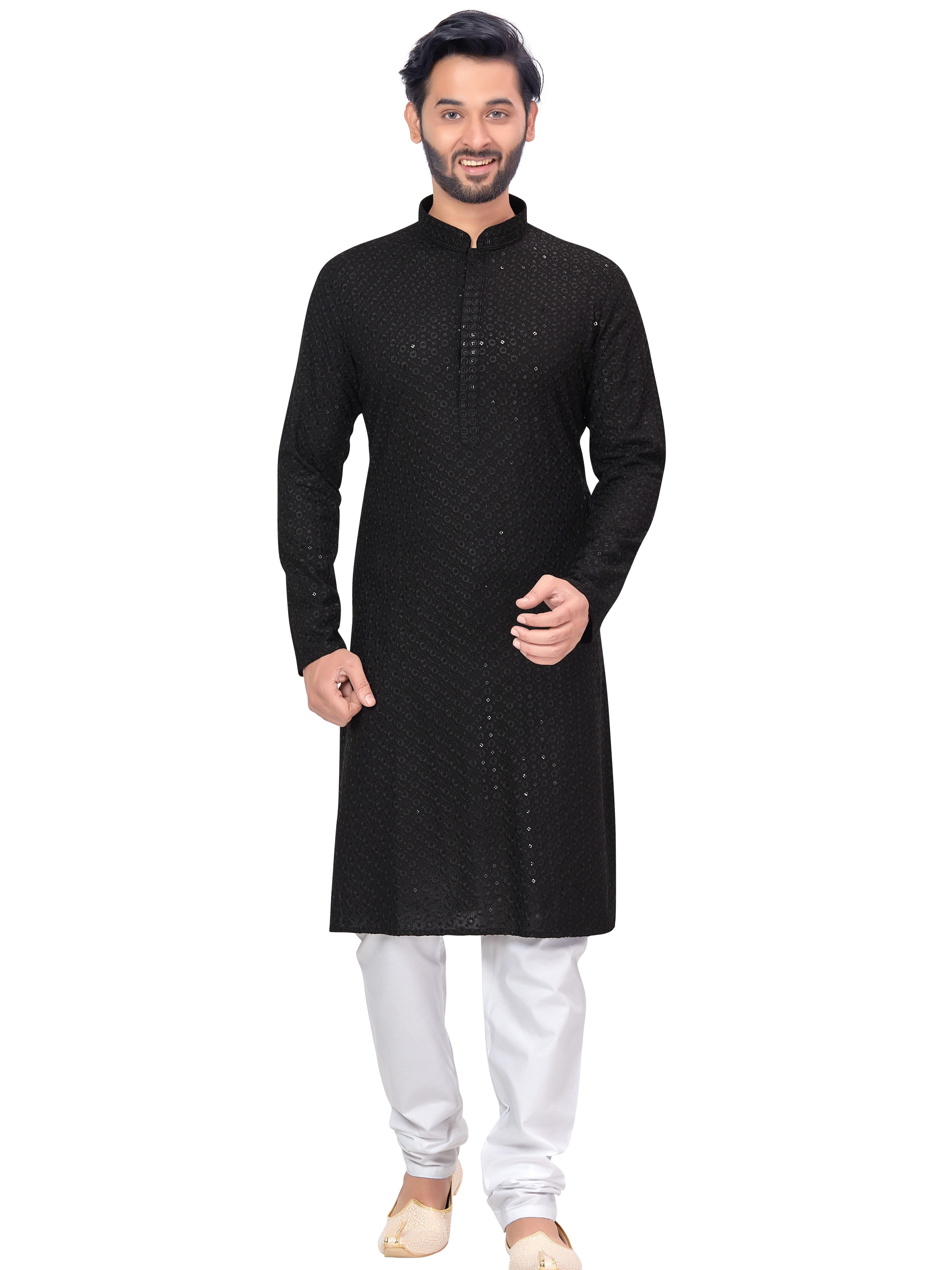 Mens Resham Chickan-Kari Work Kurta Set - Roop Darshan