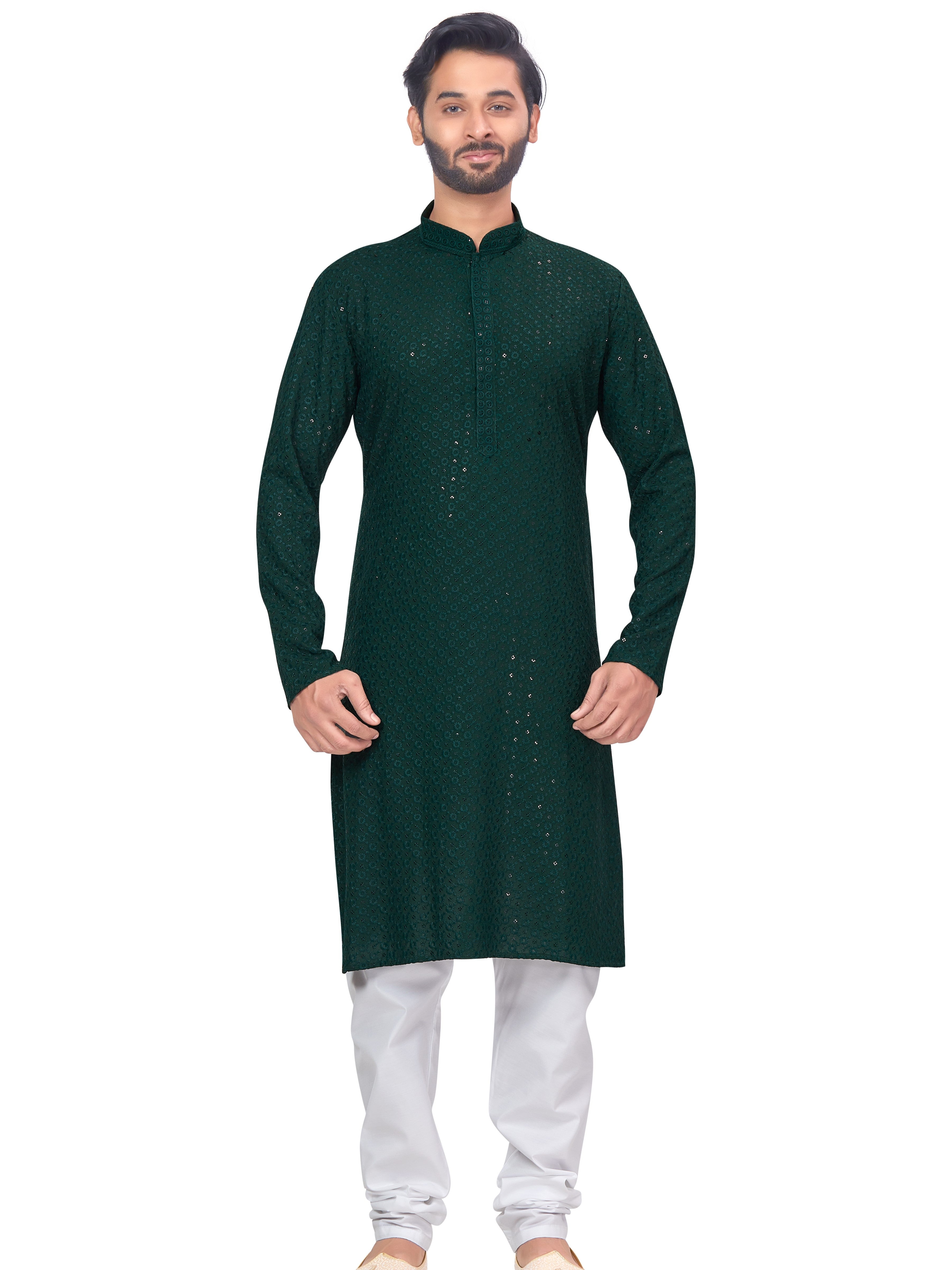 Mens Resham Chickan-Kari Work Kurta Set - Roop Darshan