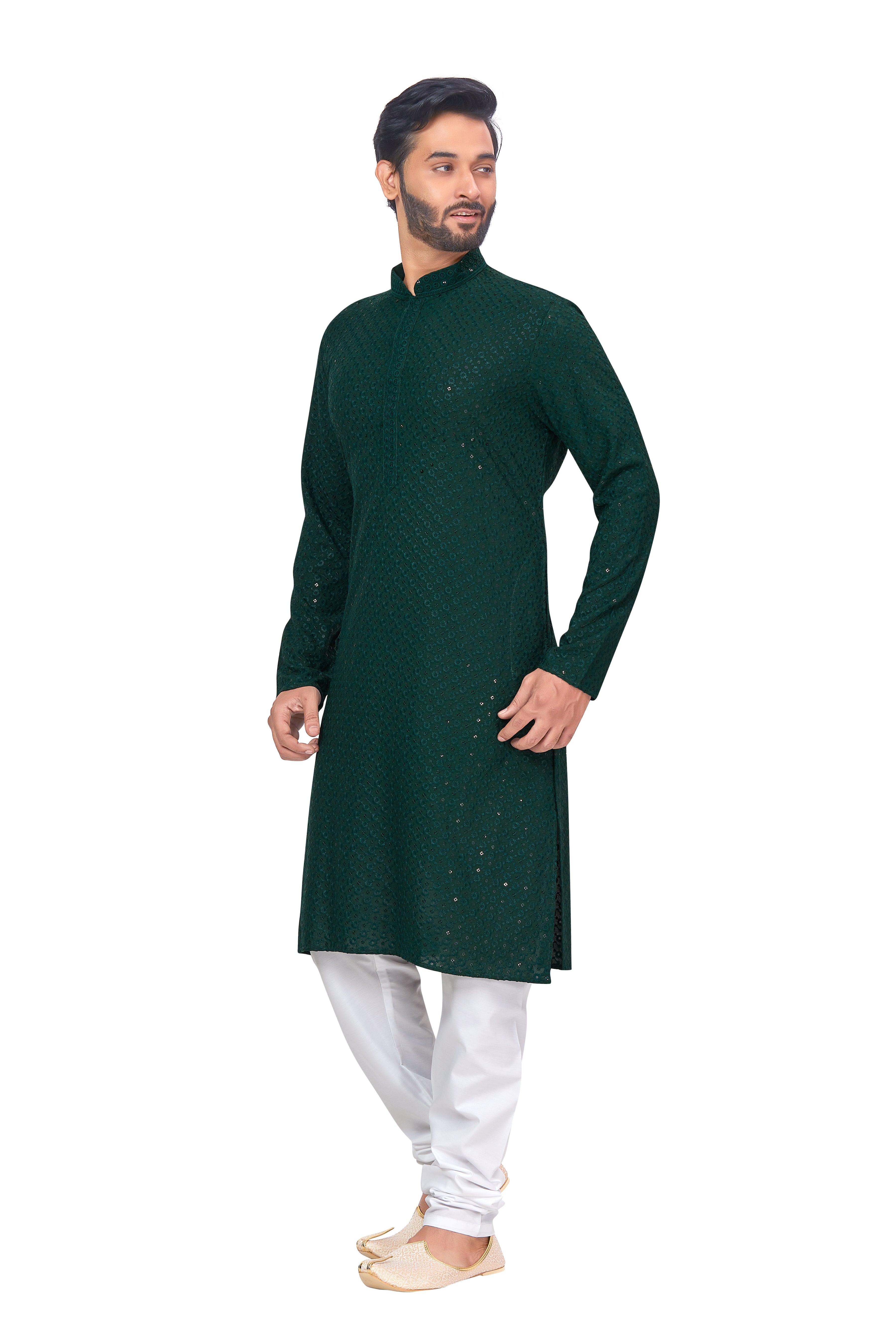 Mens Resham Chickan-Kari Work Kurta Set - Roop Darshan