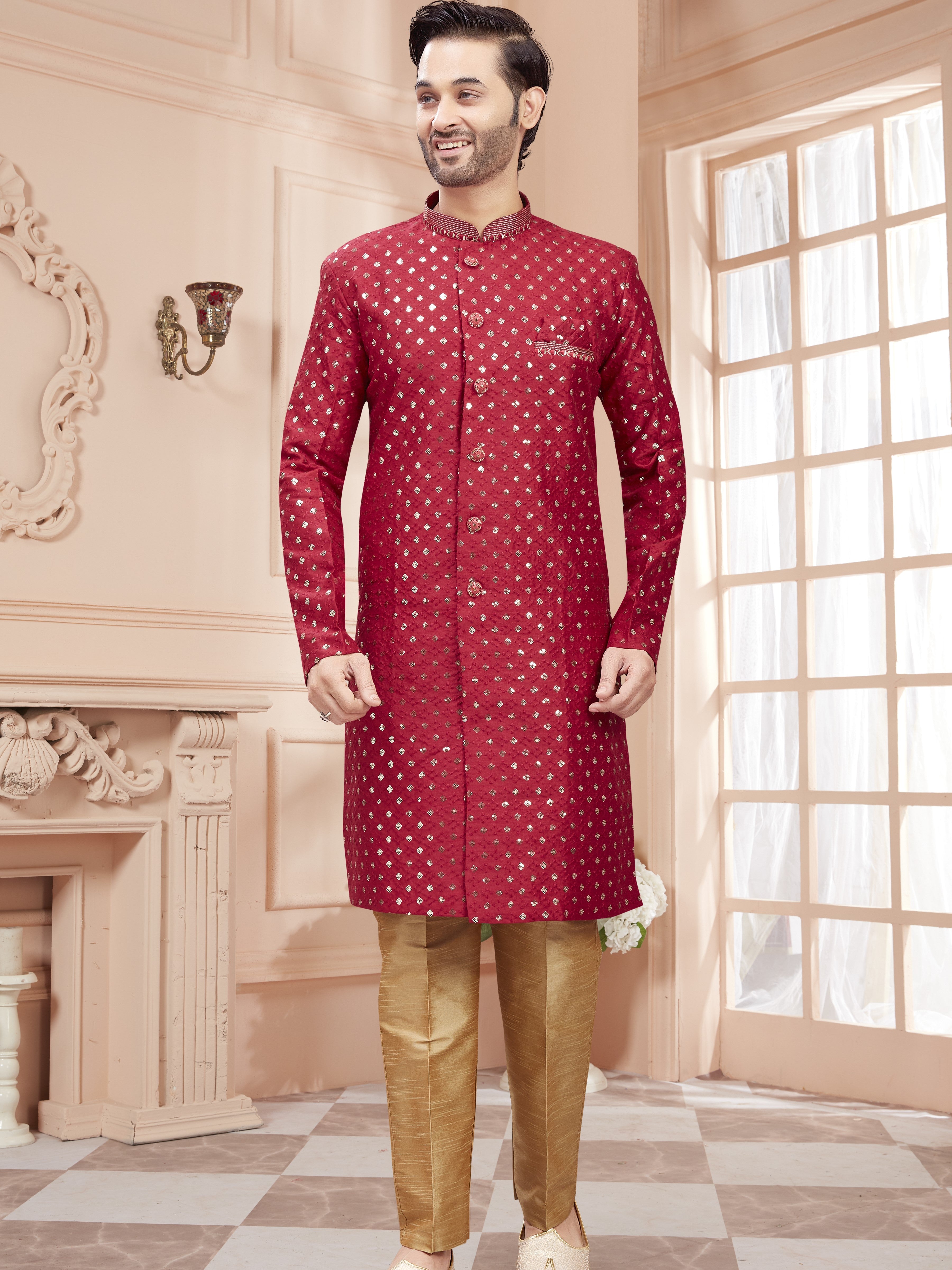 Mens Sequin Embroidered Kurta Set - Roop Darshan