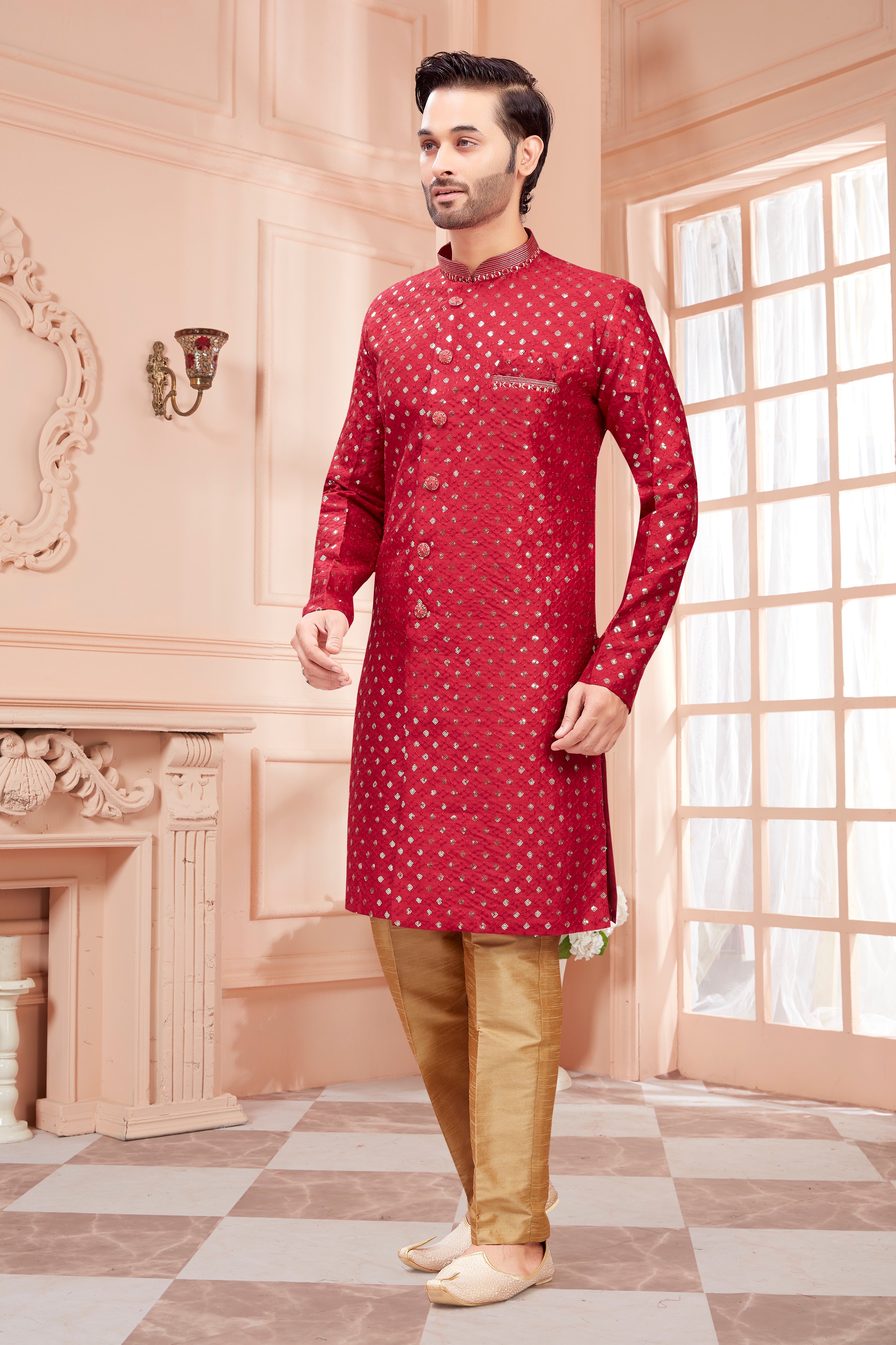 Mens Sequin Embroidered Kurta Set - Roop Darshan