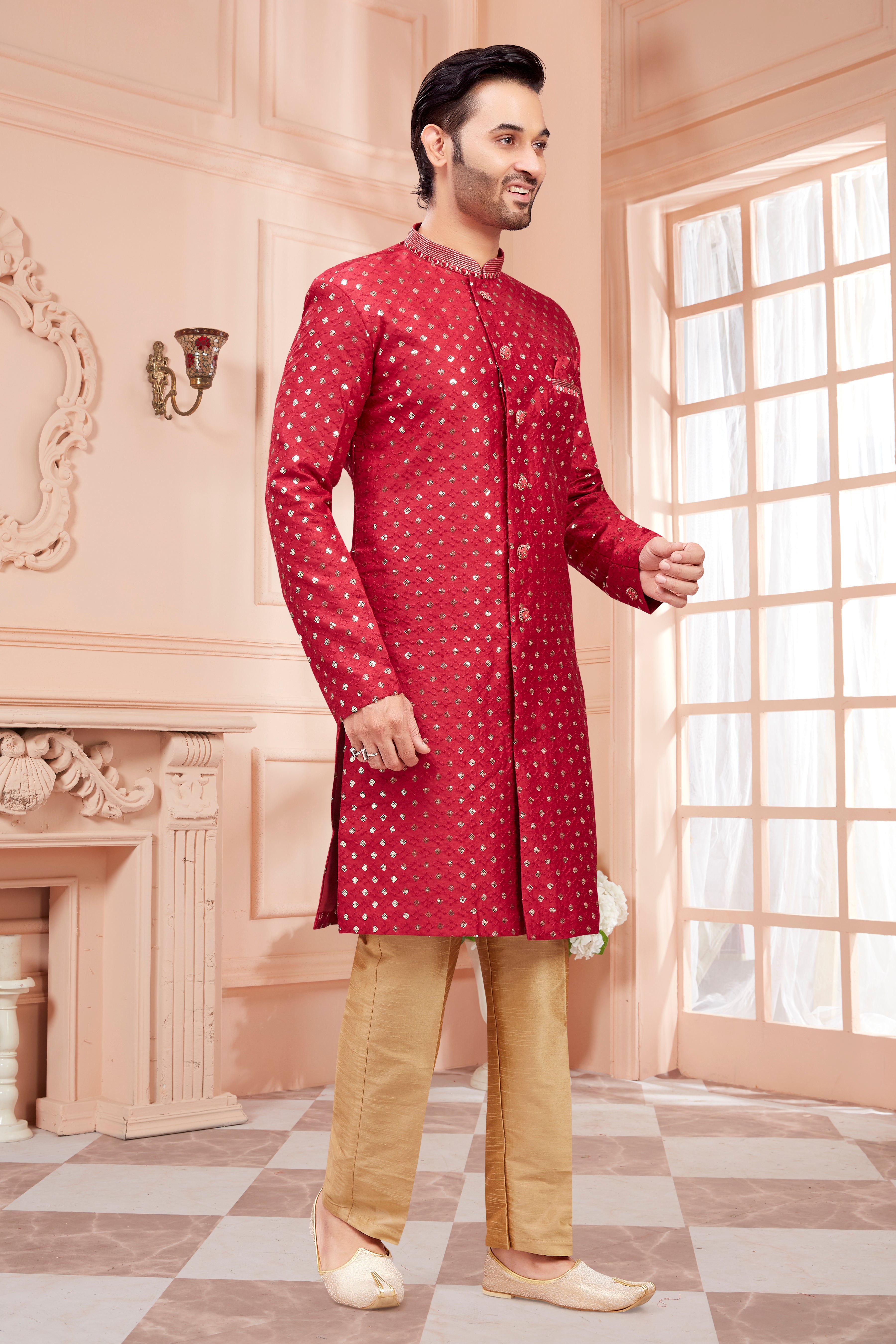 Mens Sequin Embroidered Kurta Set - Roop Darshan