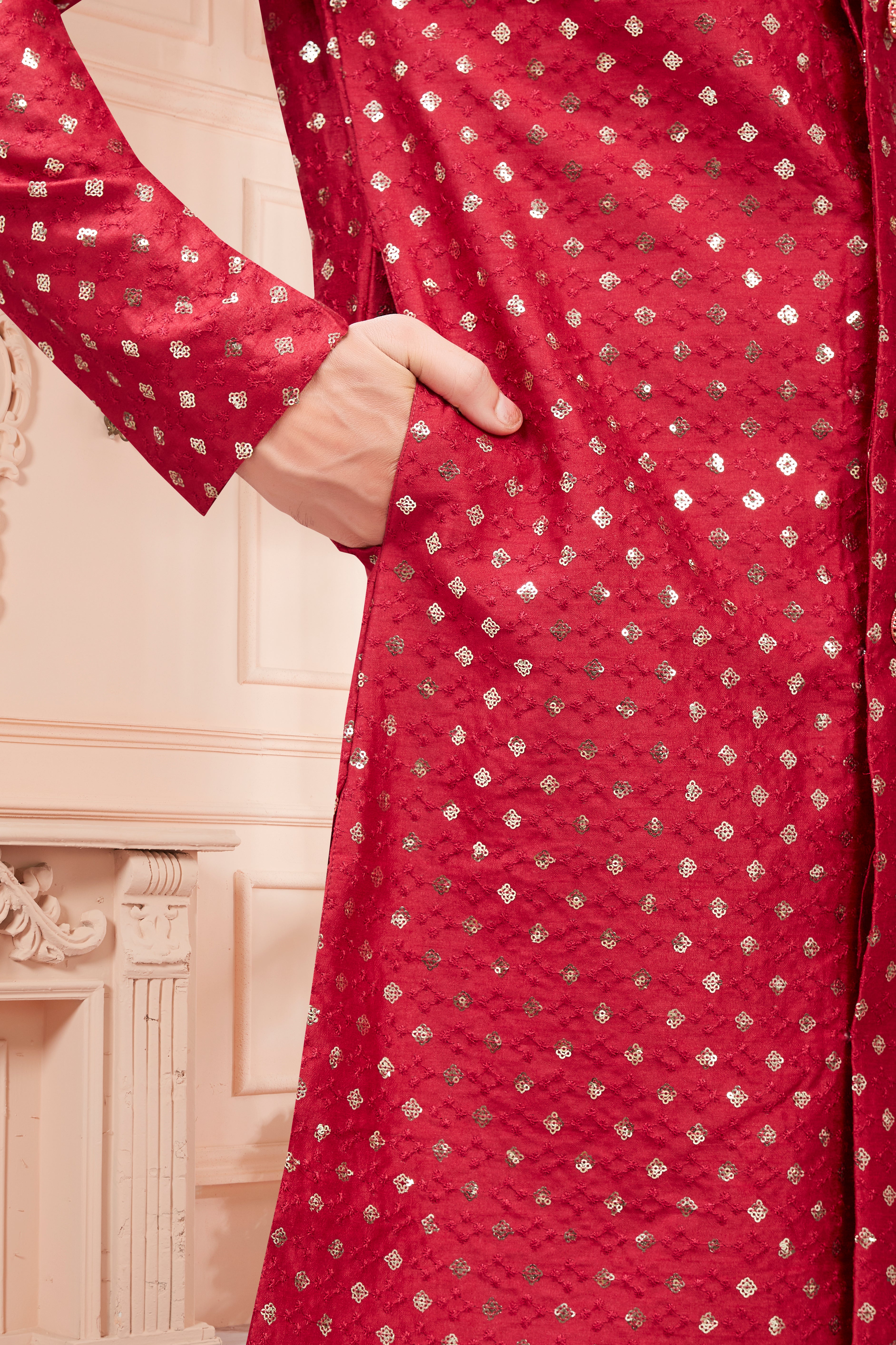 Mens Sequin Embroidered Kurta Set - Roop Darshan