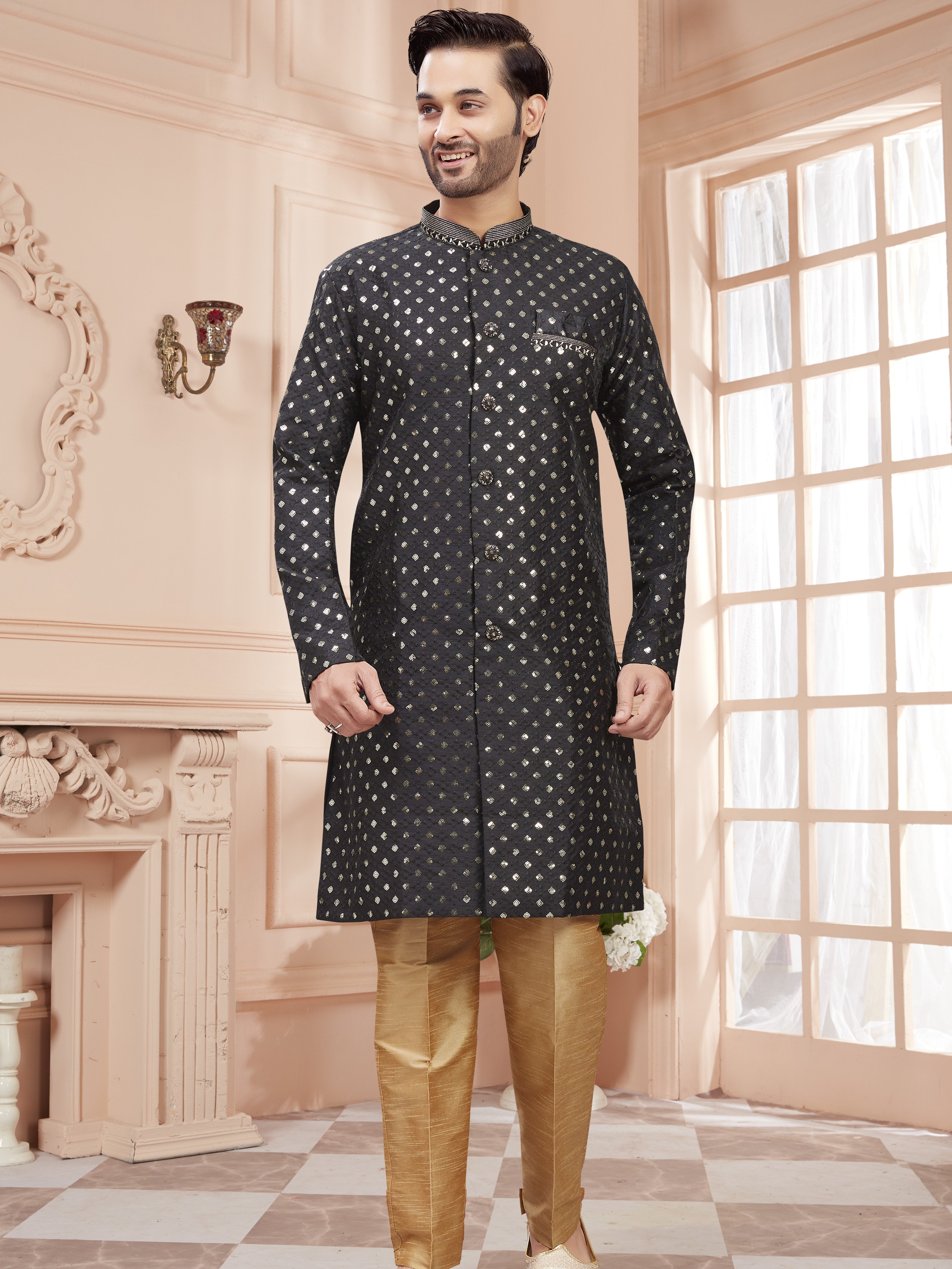 Mens Sequin Embroidered Kurta Set - Roop Darshan