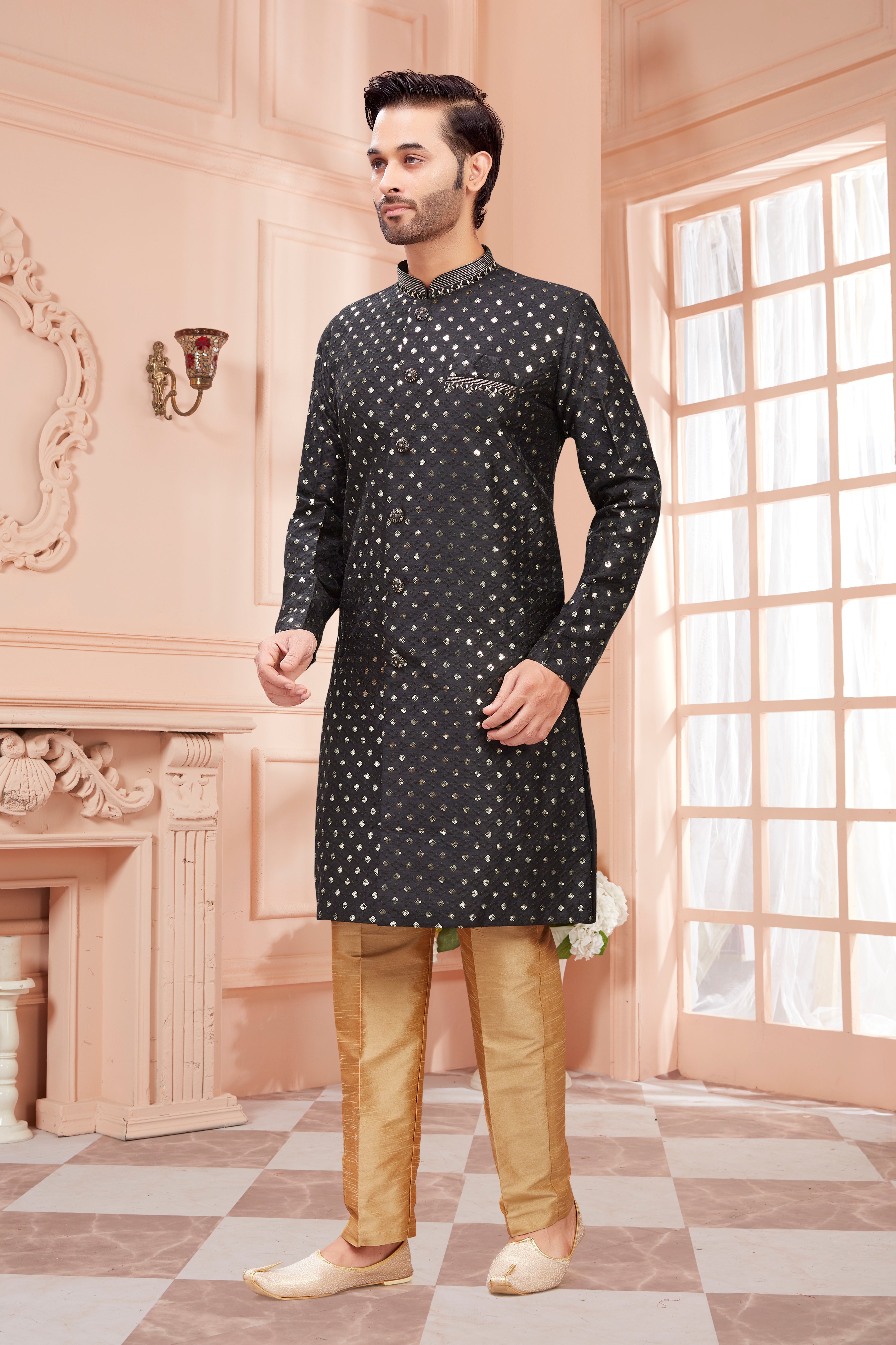 Mens Sequin Embroidered Kurta Set - Roop Darshan