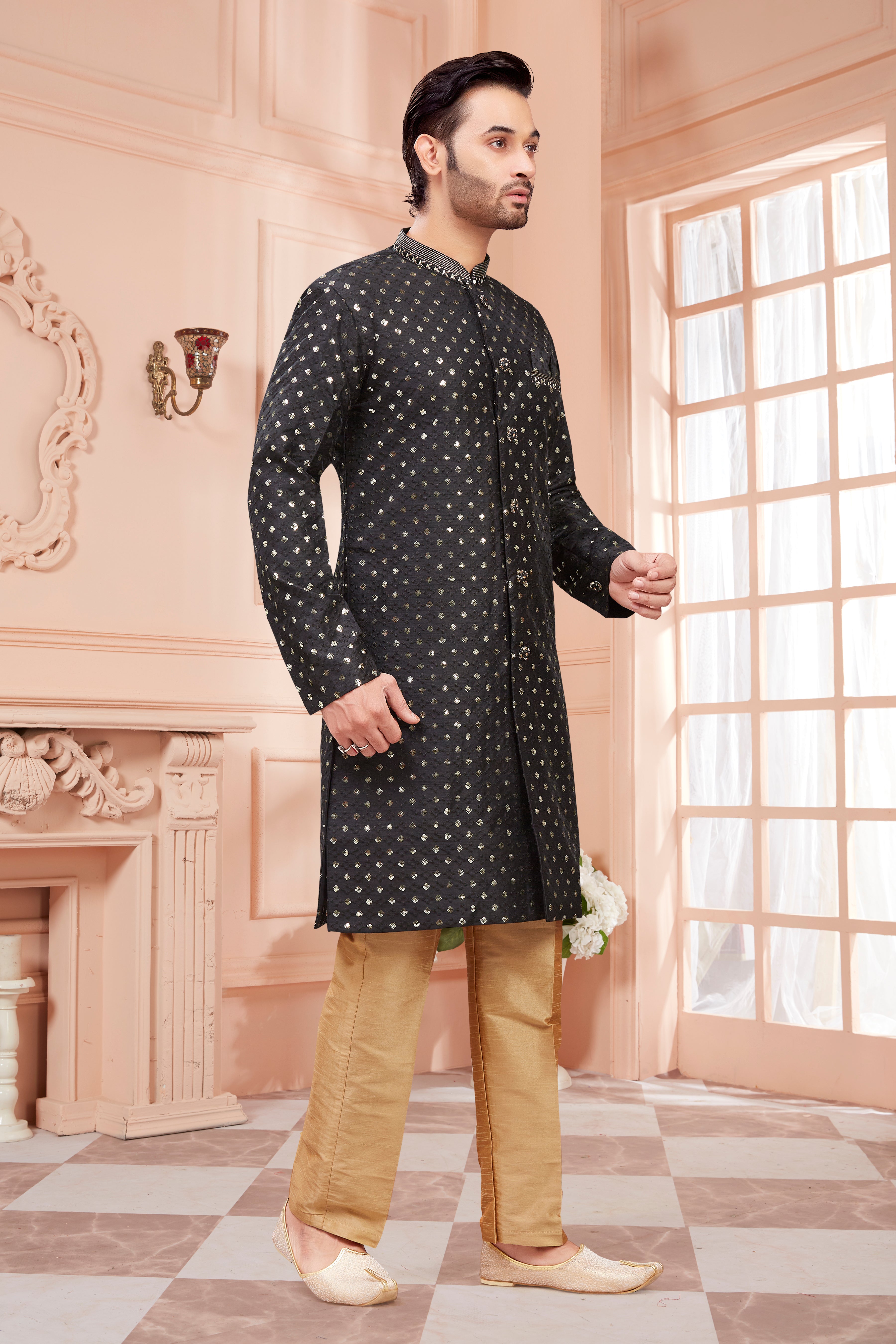 Mens Sequin Embroidered Kurta Set - Roop Darshan