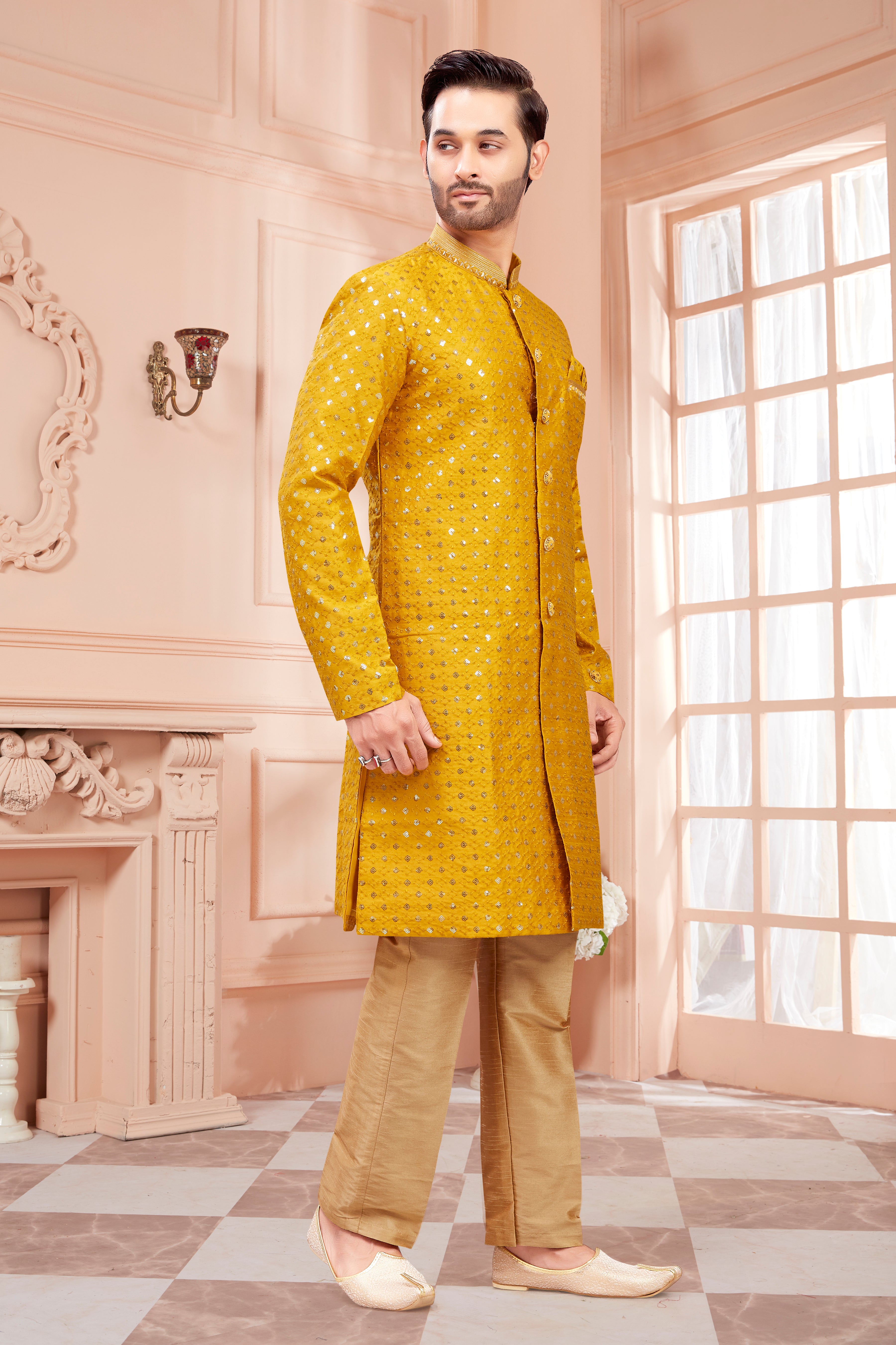 Mens Sequin Embroidered Kurta Set - Roop Darshan