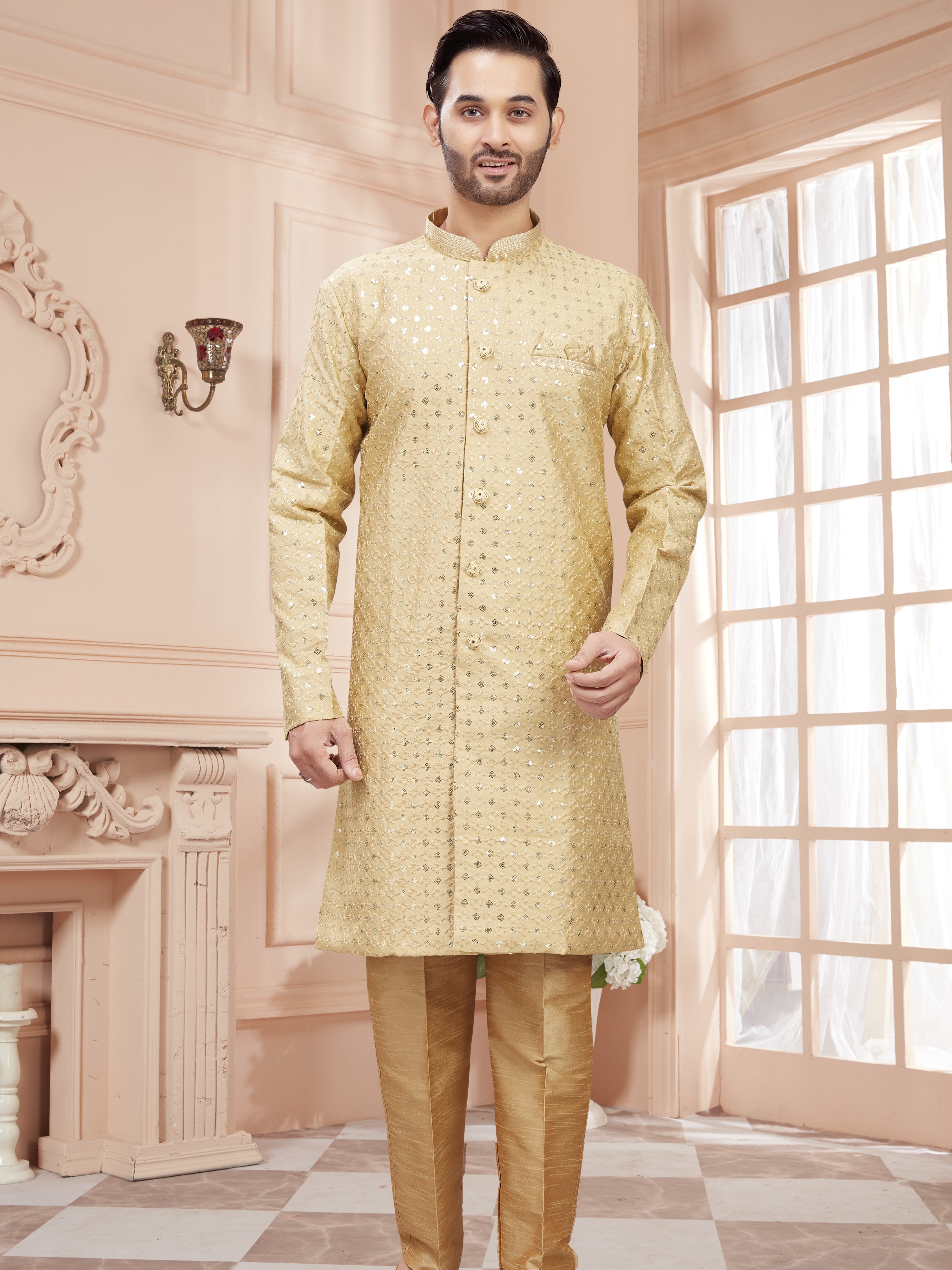 Mens Sequin Embroidered Kurta Set - Roop Darshan