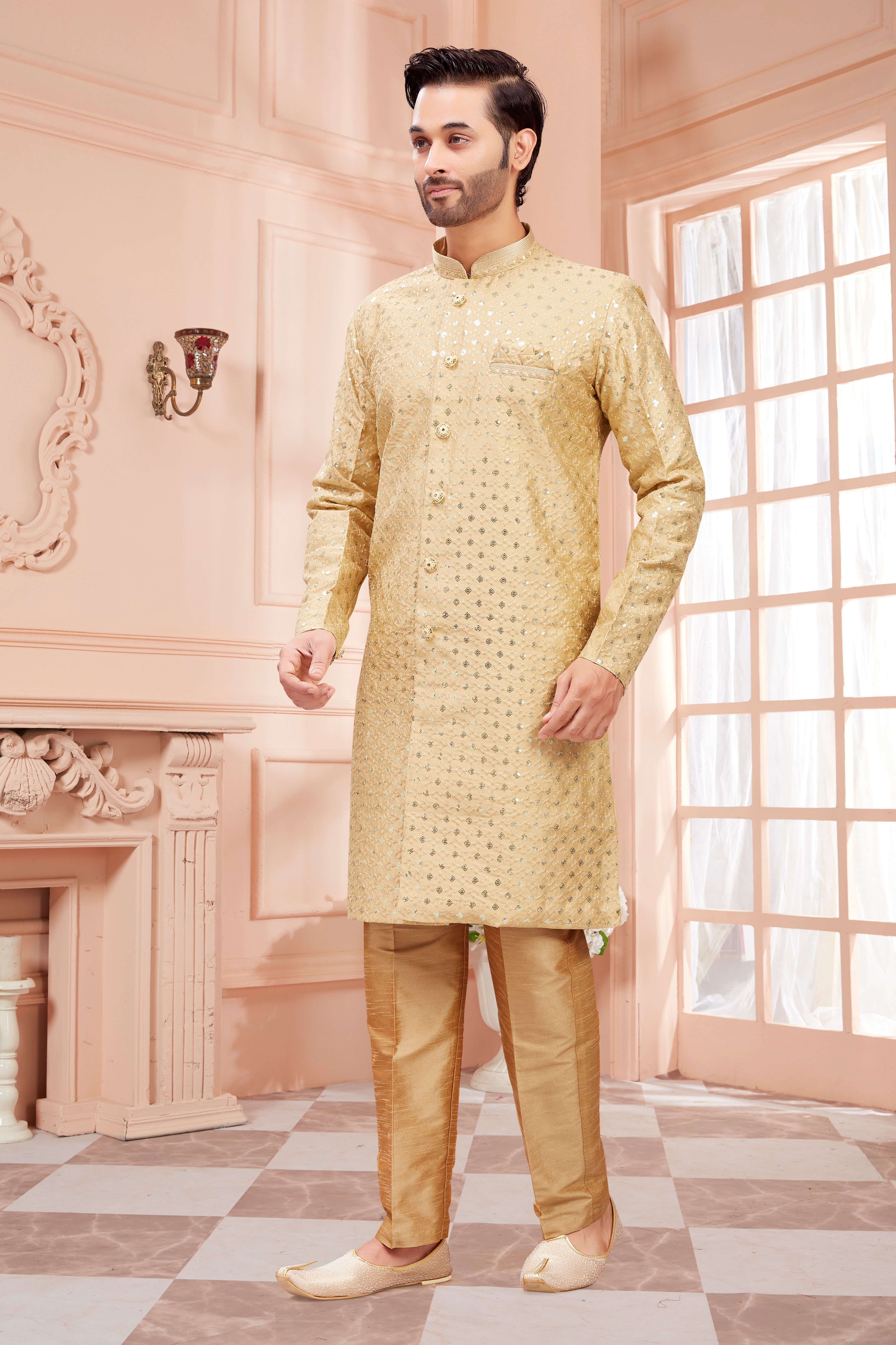 Mens Sequin Embroidered Kurta Set - Roop Darshan