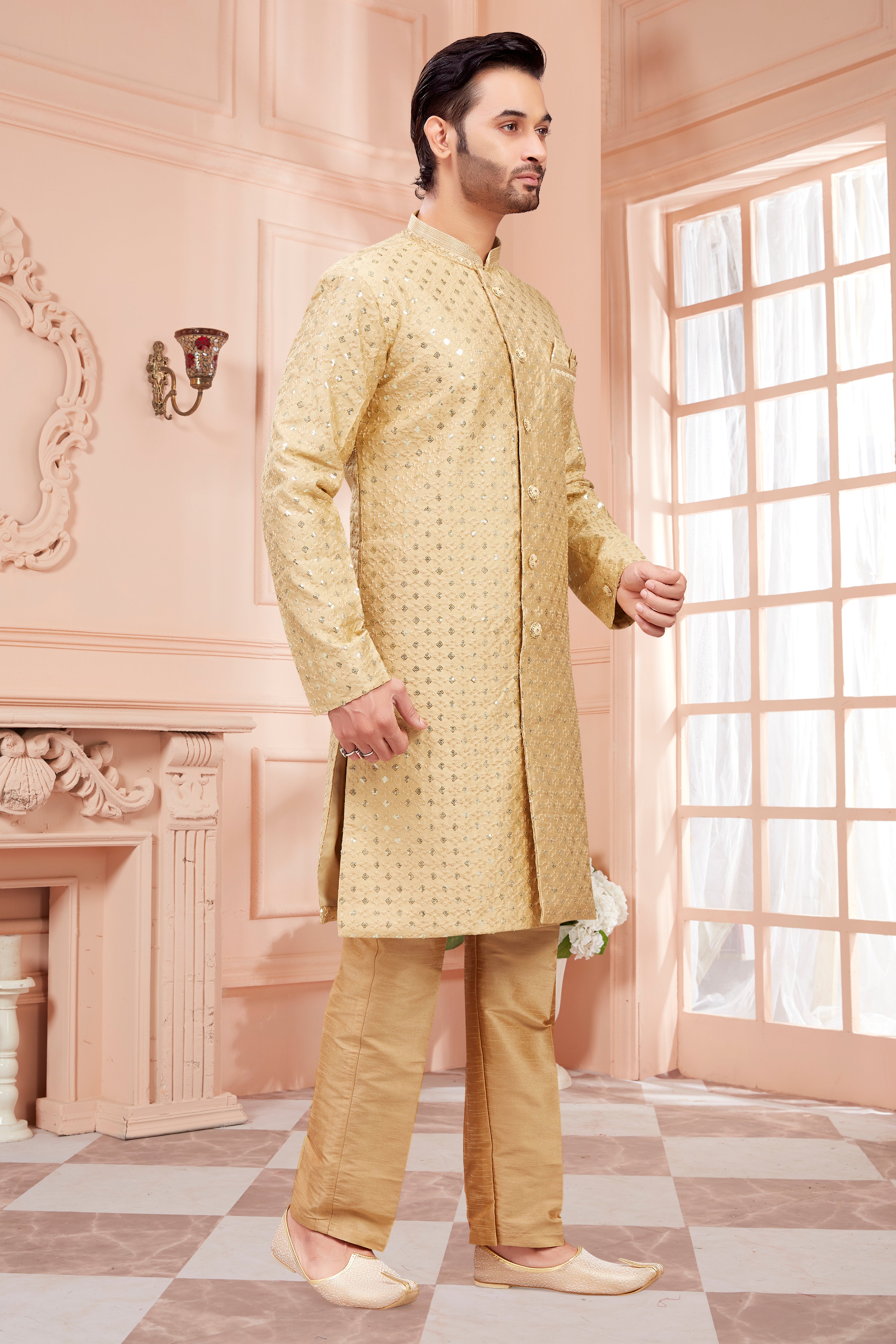 Mens Sequin Embroidered Kurta Set - Roop Darshan