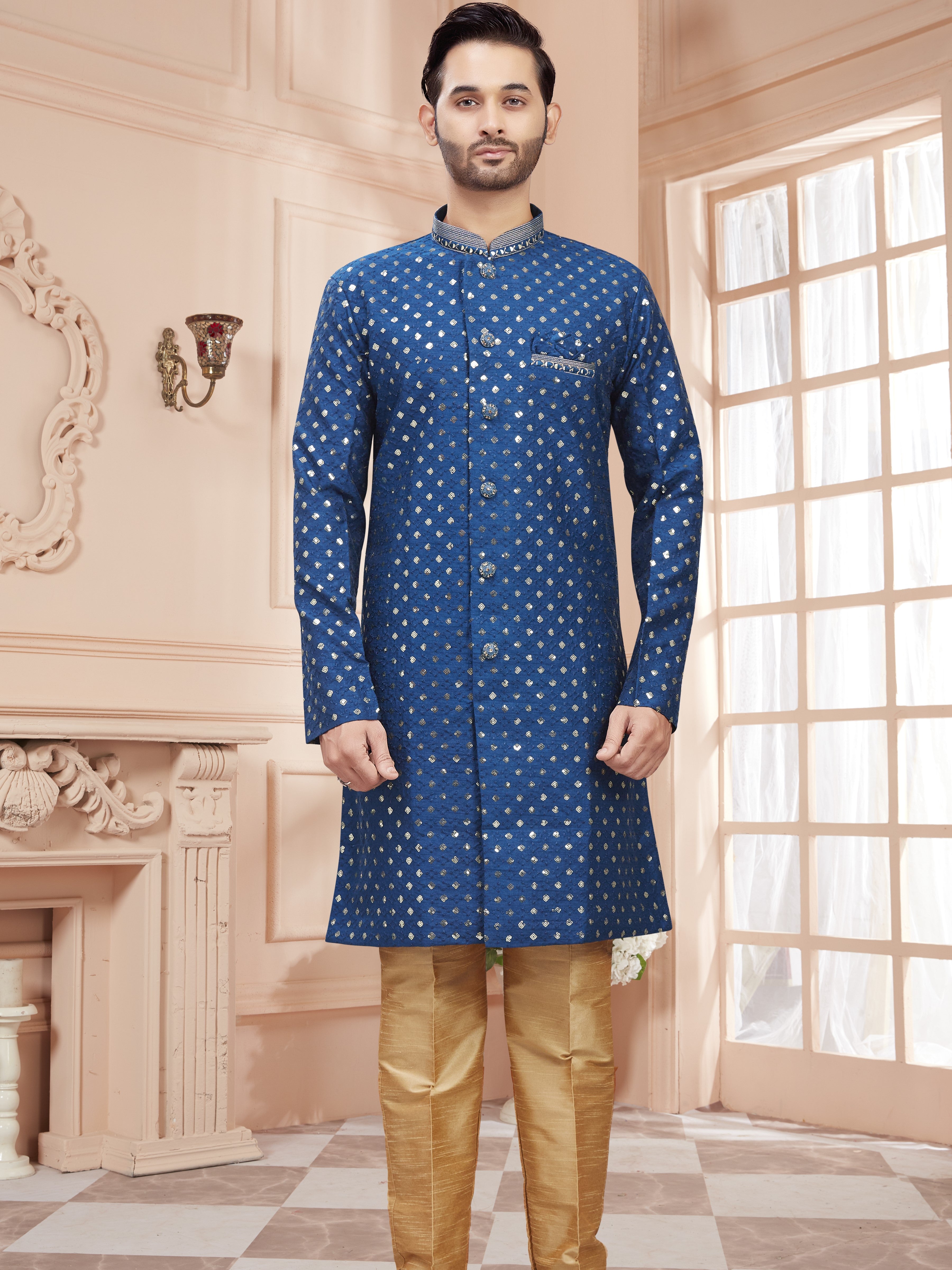 Mens Sequin Embroidered Kurta Set - Roop Darshan