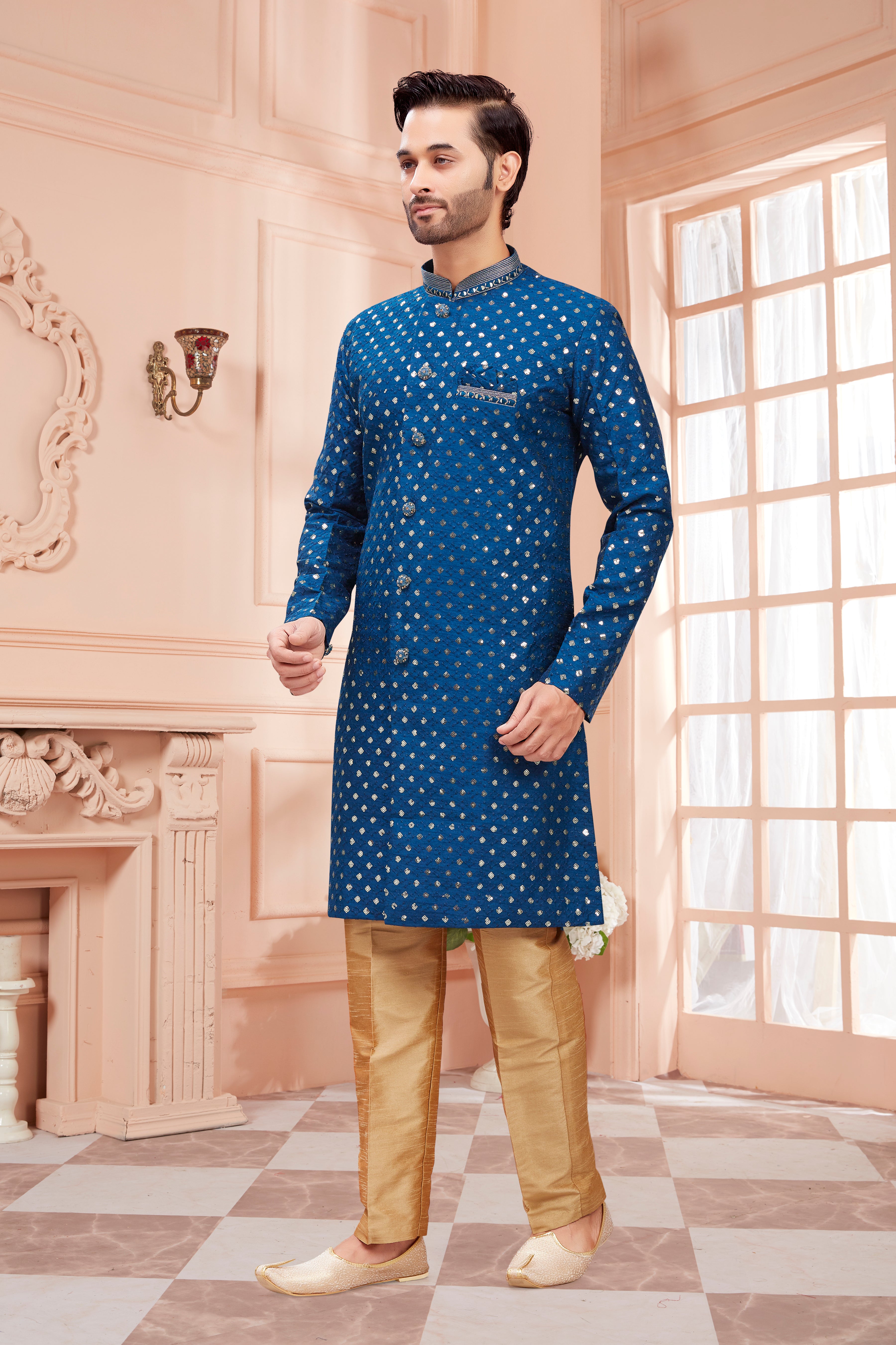 Mens Sequin Embroidered Kurta Set - Roop Darshan