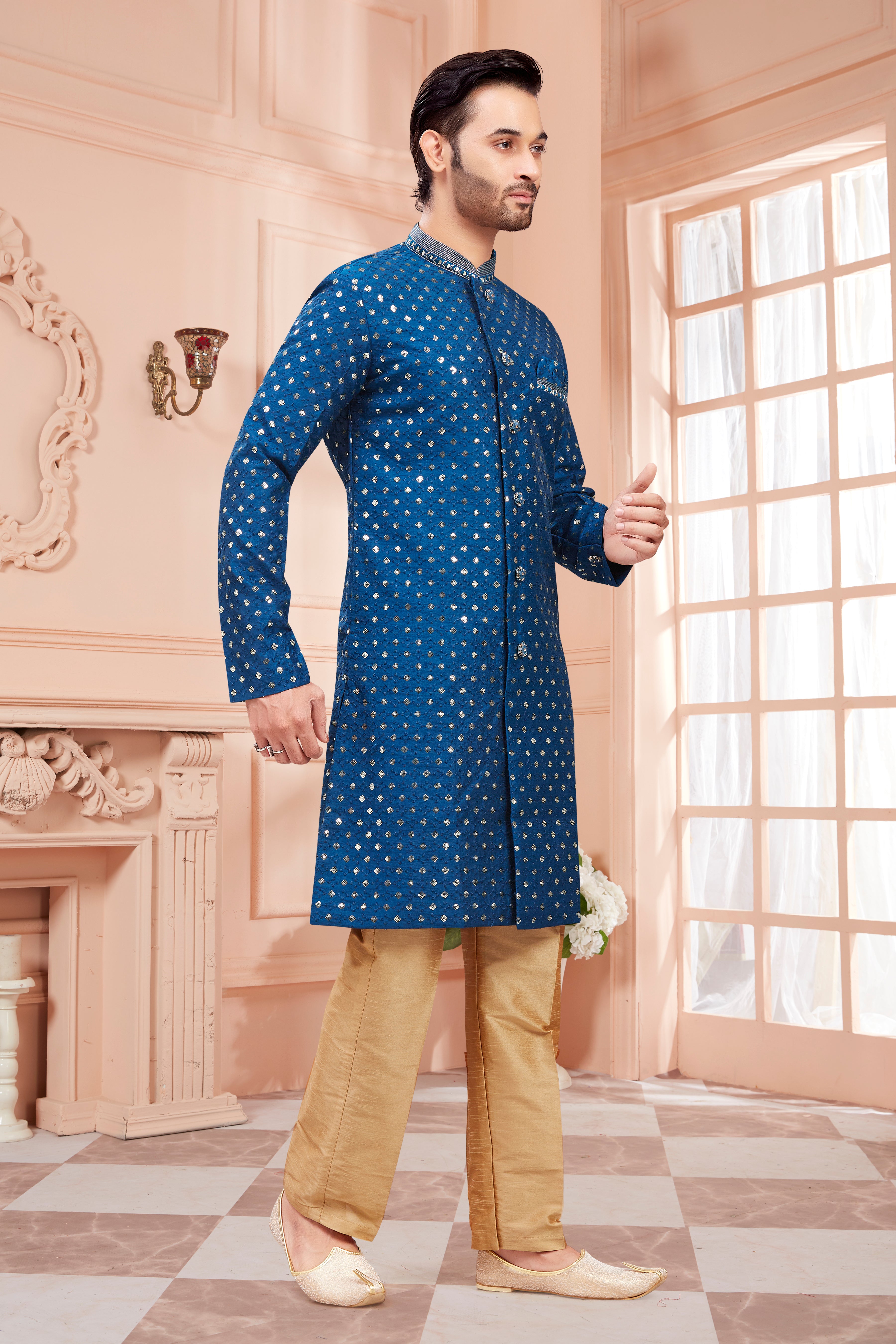 Mens Sequin Embroidered Kurta Set - Roop Darshan