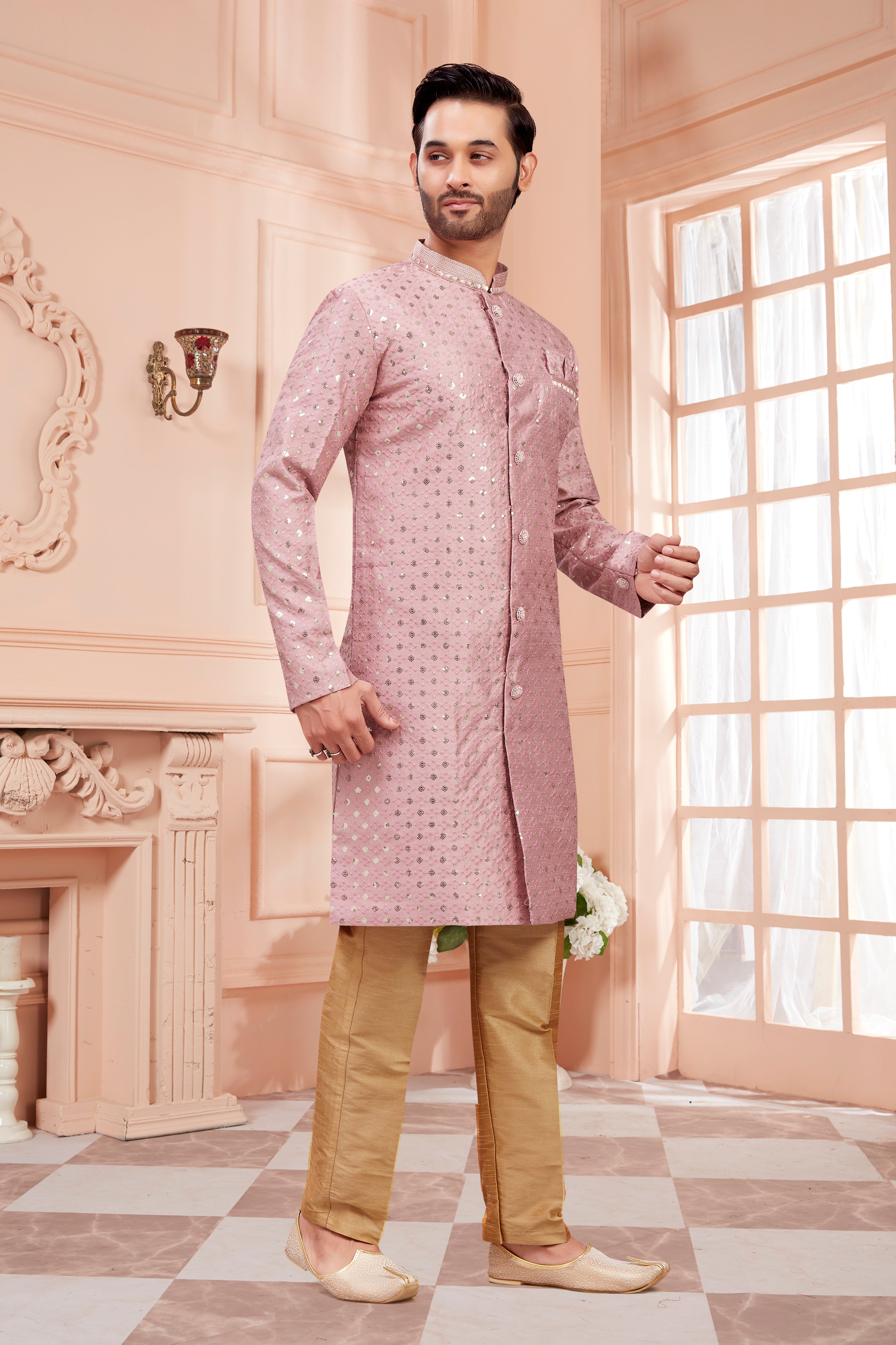Mens Sequin Embroidered Kurta Set - Roop Darshan