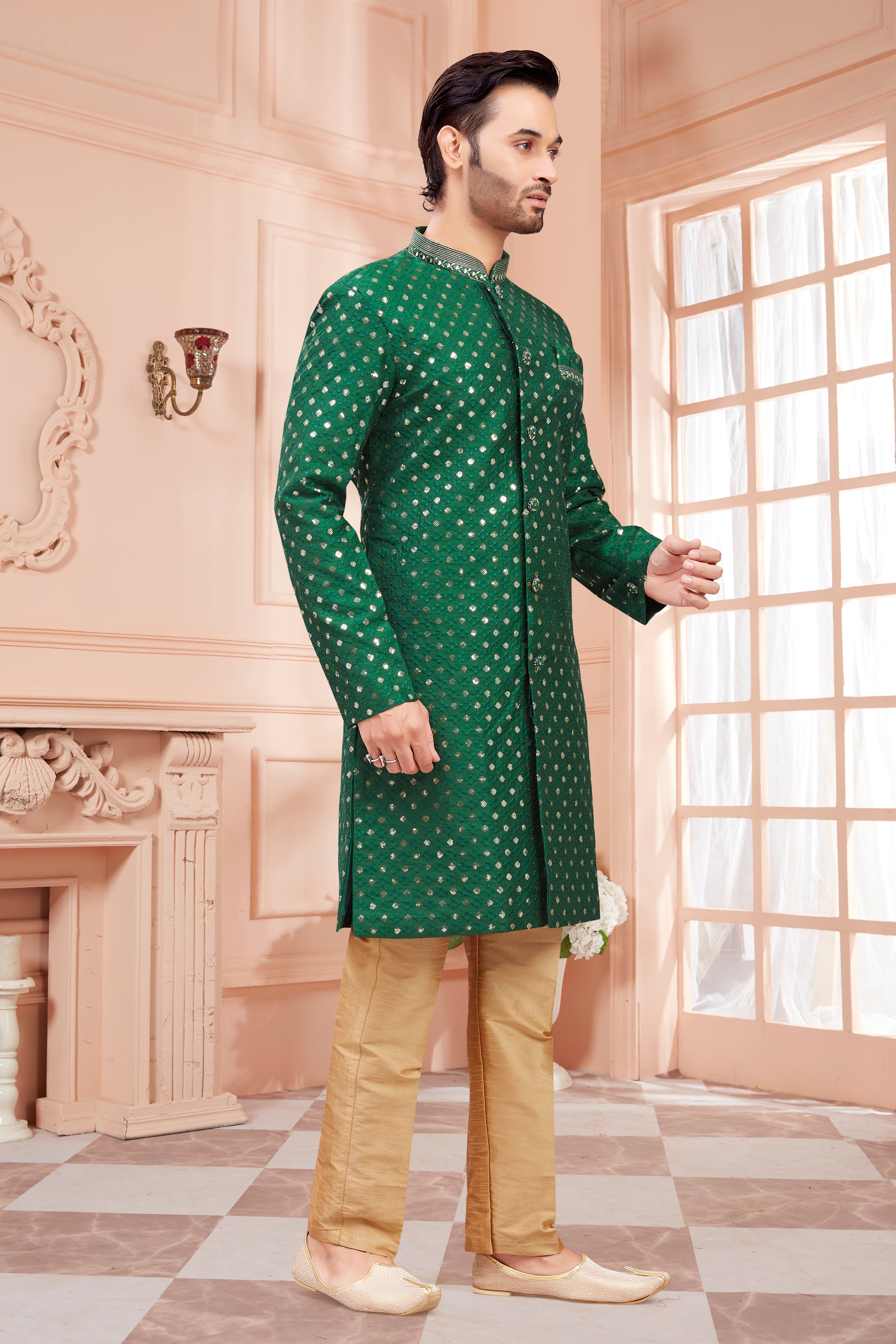 Mens Sequin Embroidered Kurta Set - Roop Darshan