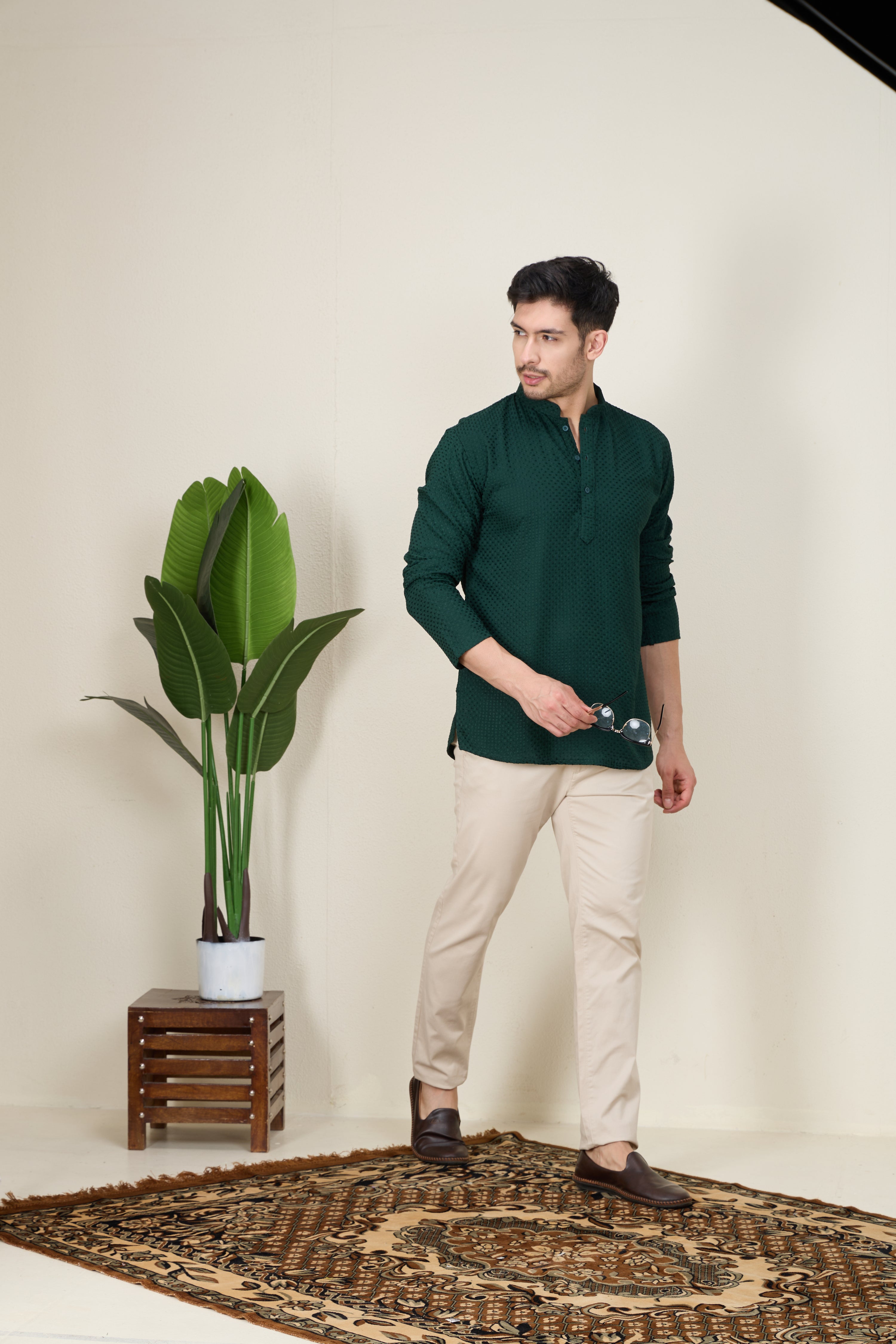Mens Rayon Chiken-kari Work Kurta - Roop Darshan