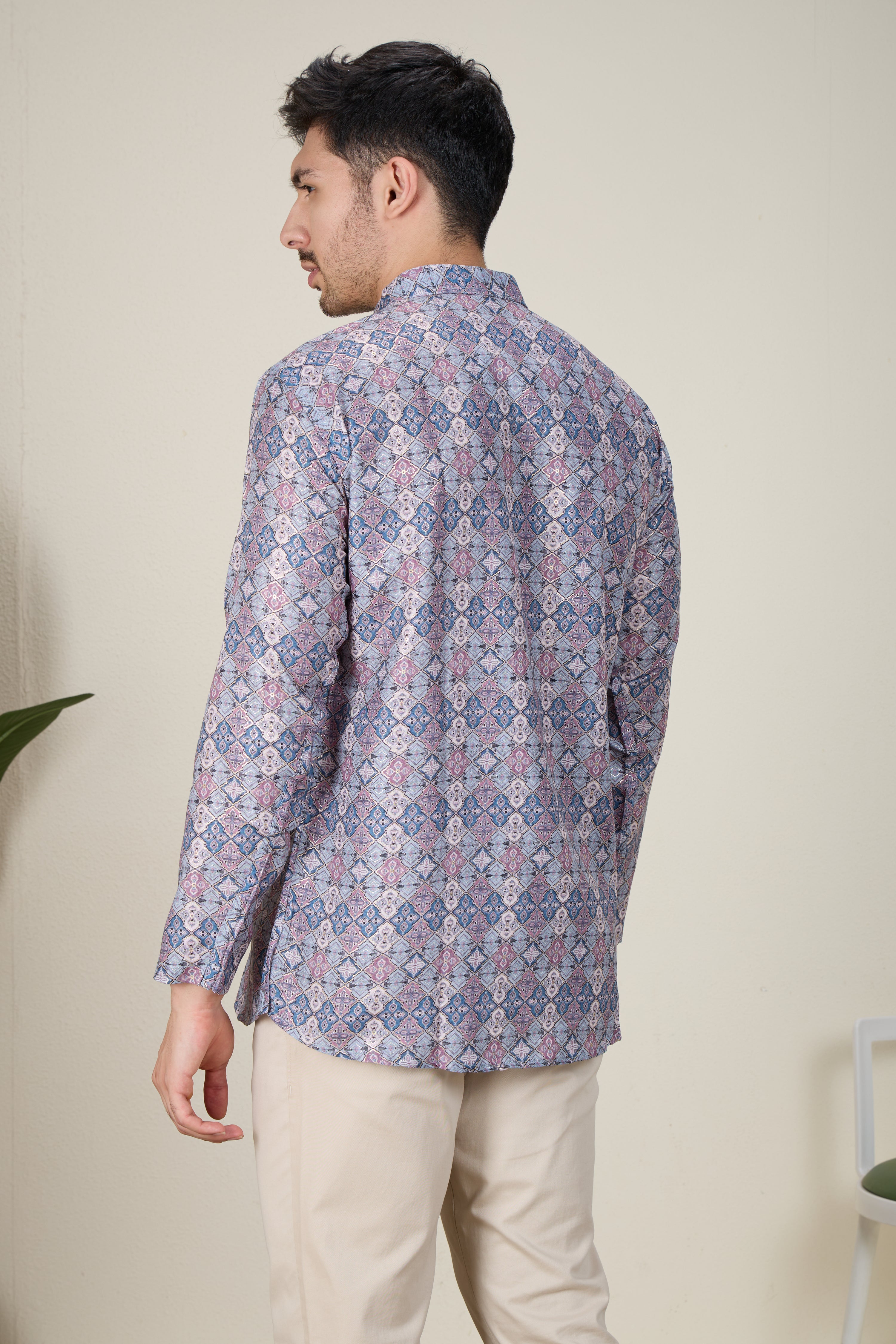 Mens Silk Printed Kurta - Roop Darshan