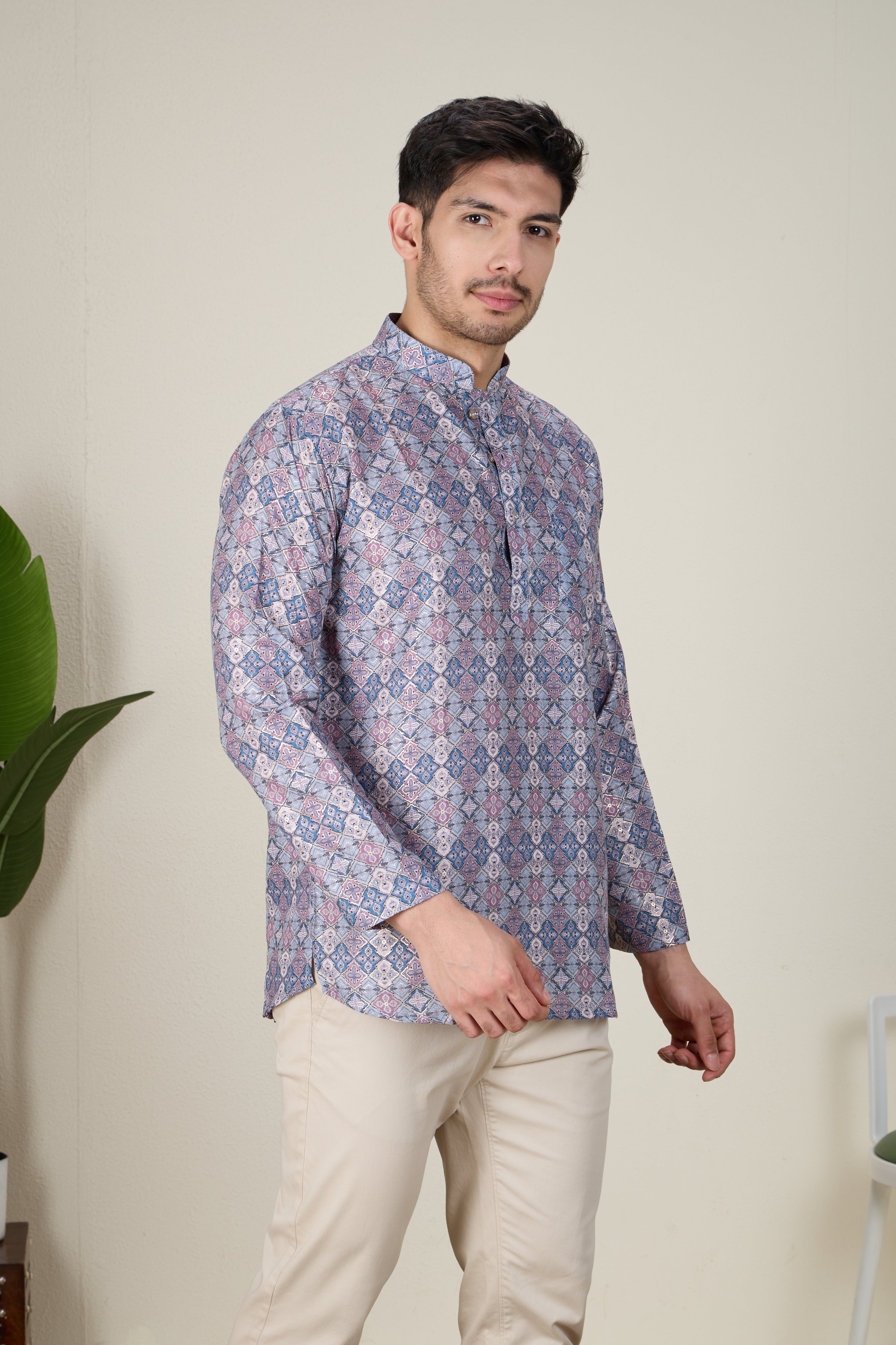 Mens Silk Printed Kurta - Roop Darshan