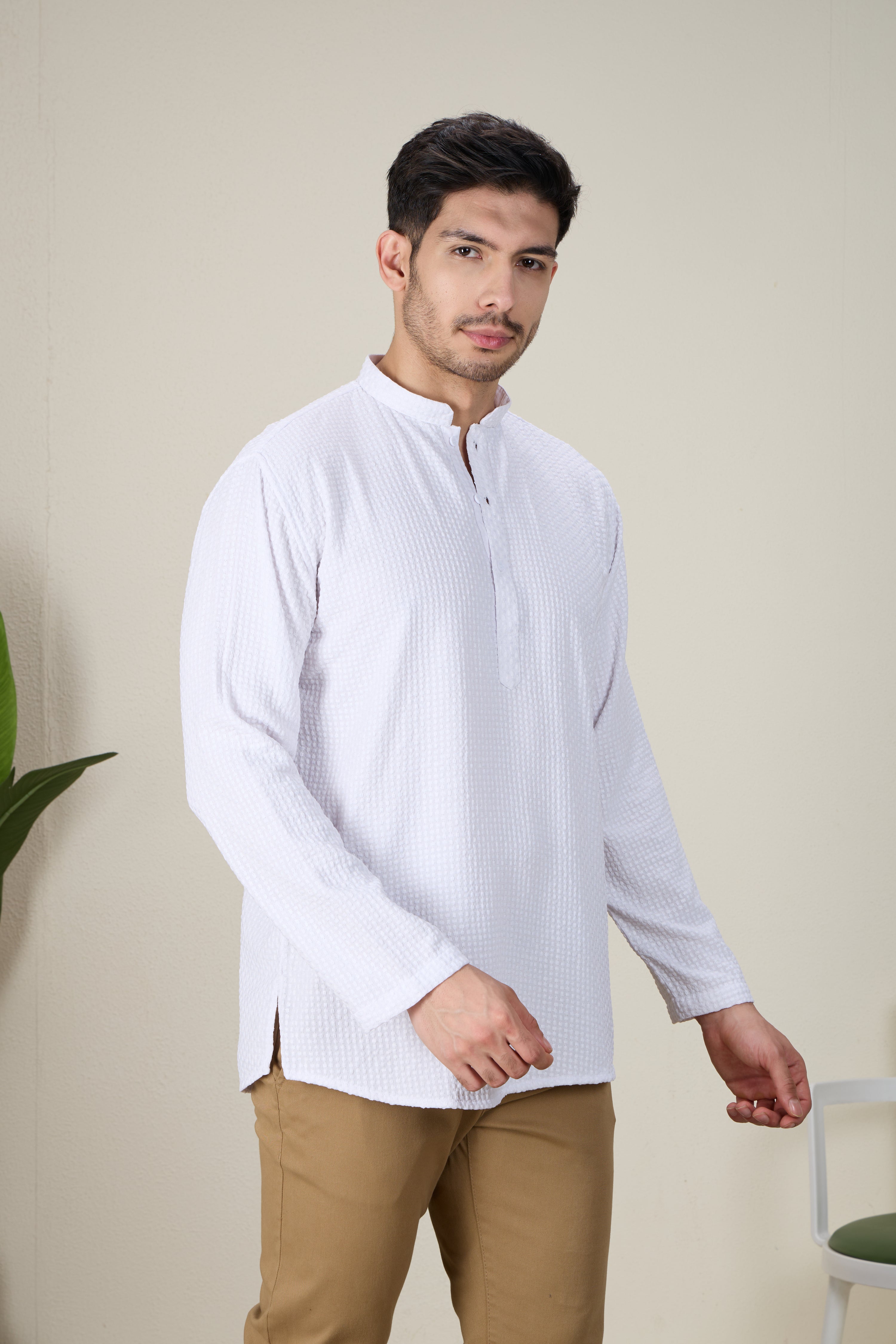 Mens Rayon Chiken-kari Work Kurta - Roop Darshan