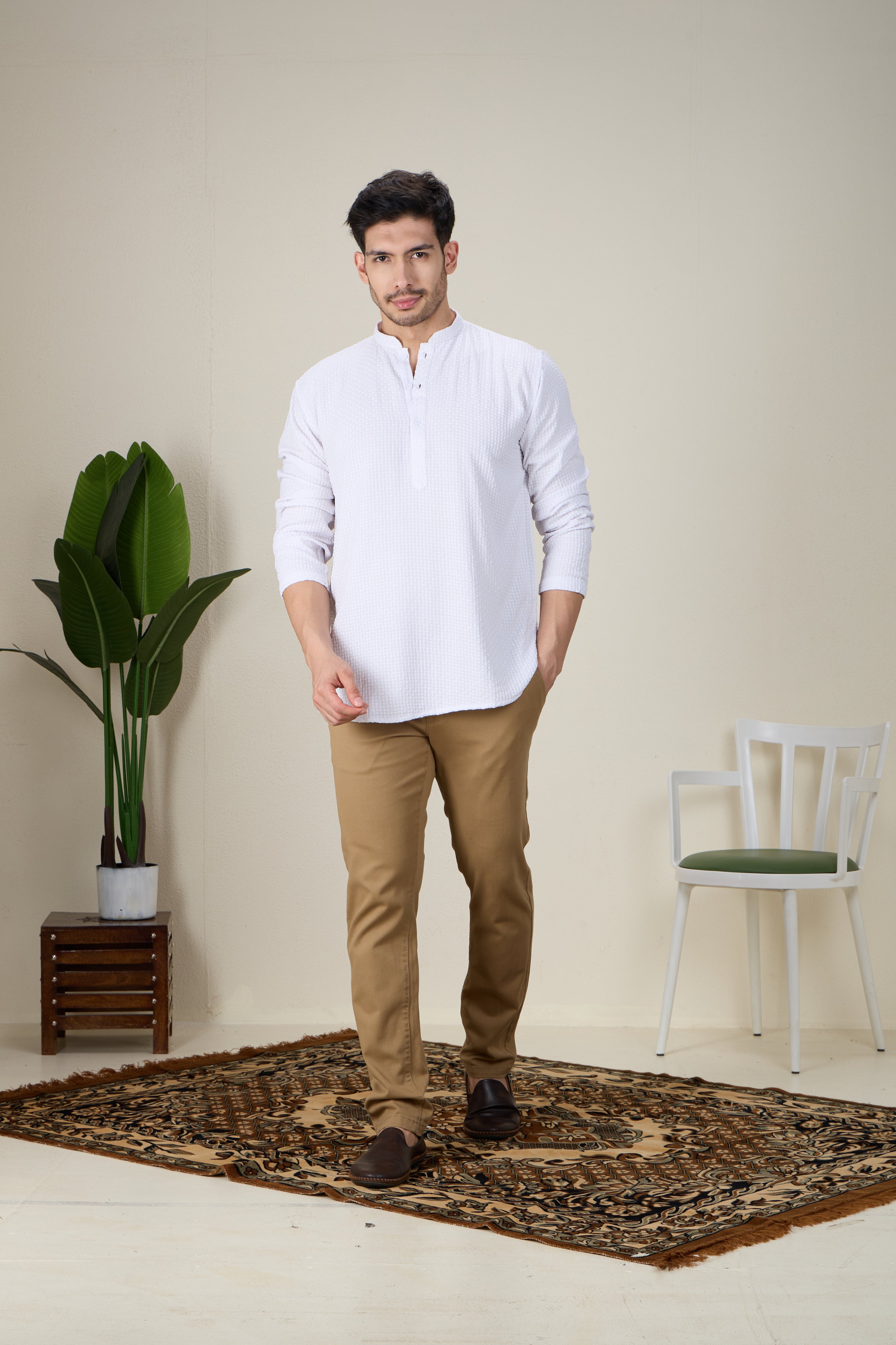Mens Rayon Chiken-kari Work Kurta - Roop Darshan