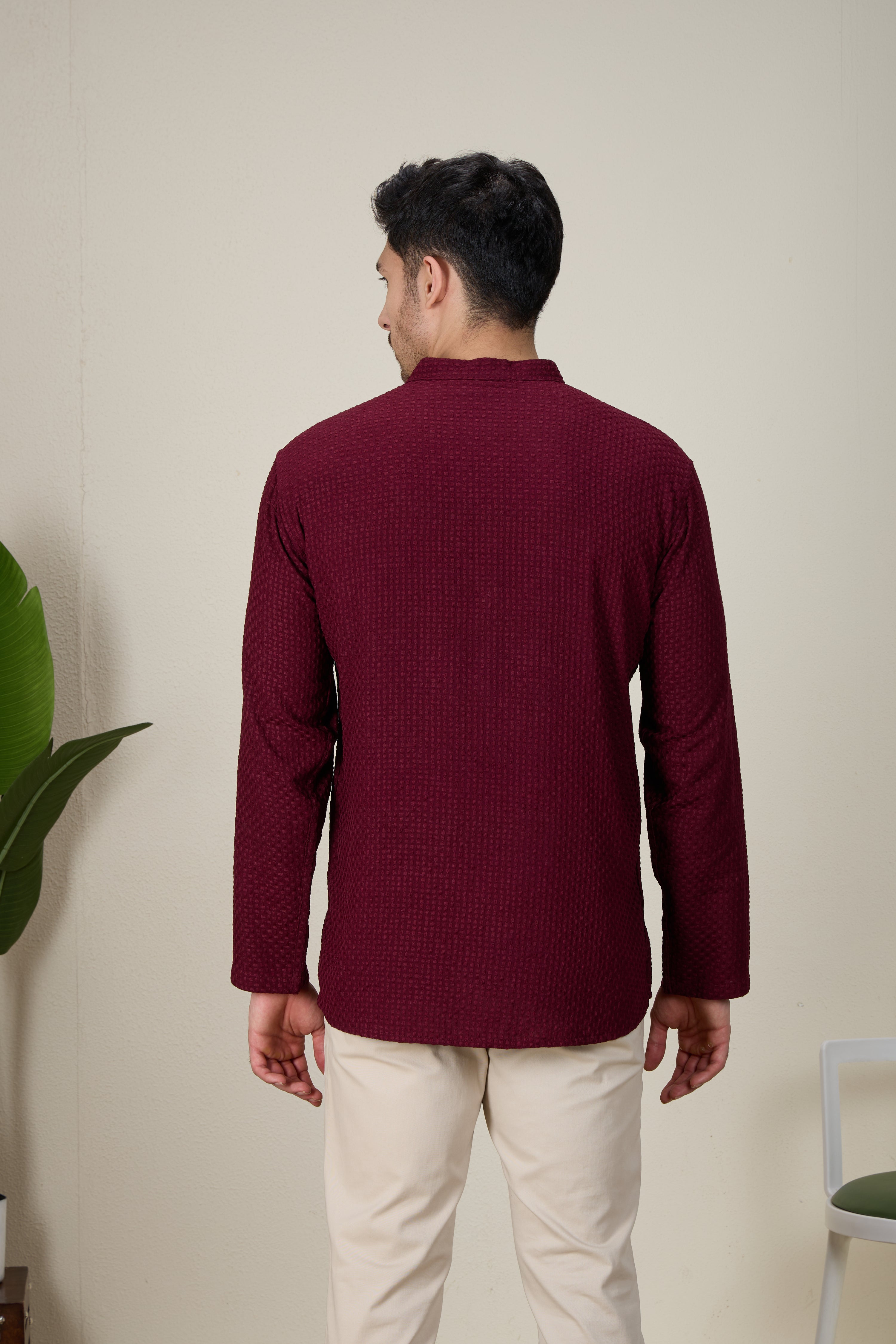 Mens Rayon Chiken-kari Work Kurta - Roop Darshan