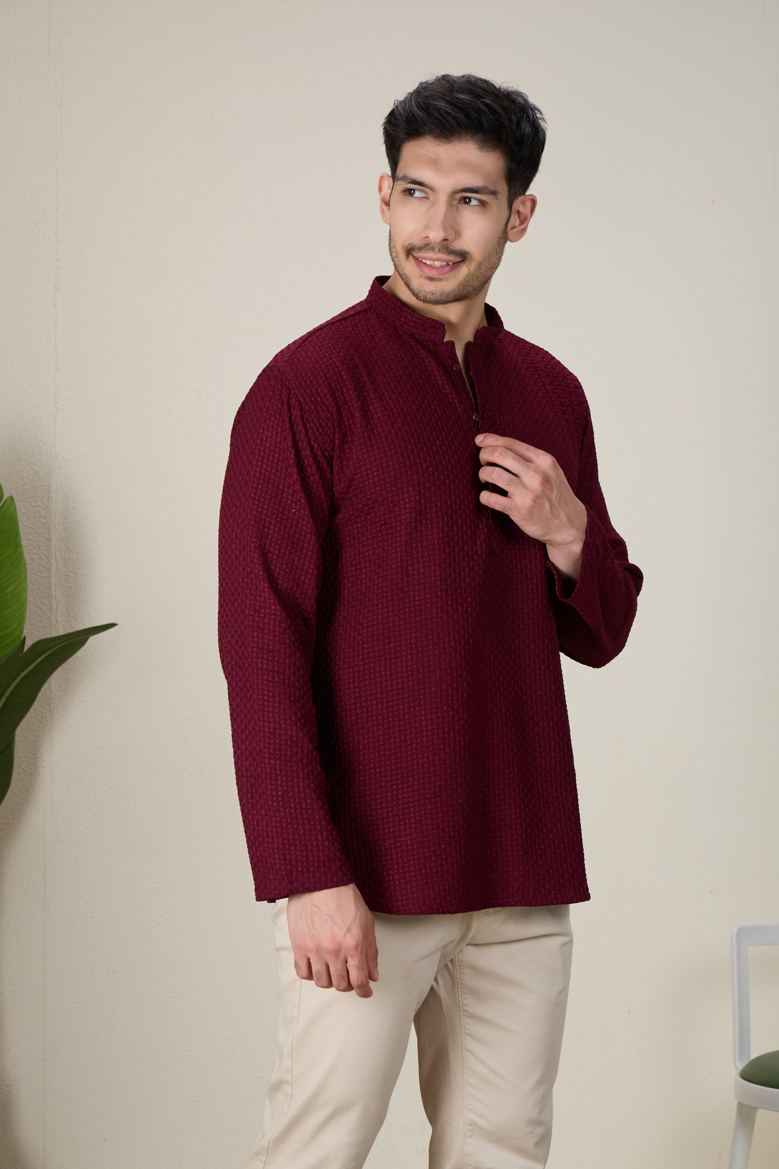 Mens Rayon Chiken-kari Work Kurta - Roop Darshan
