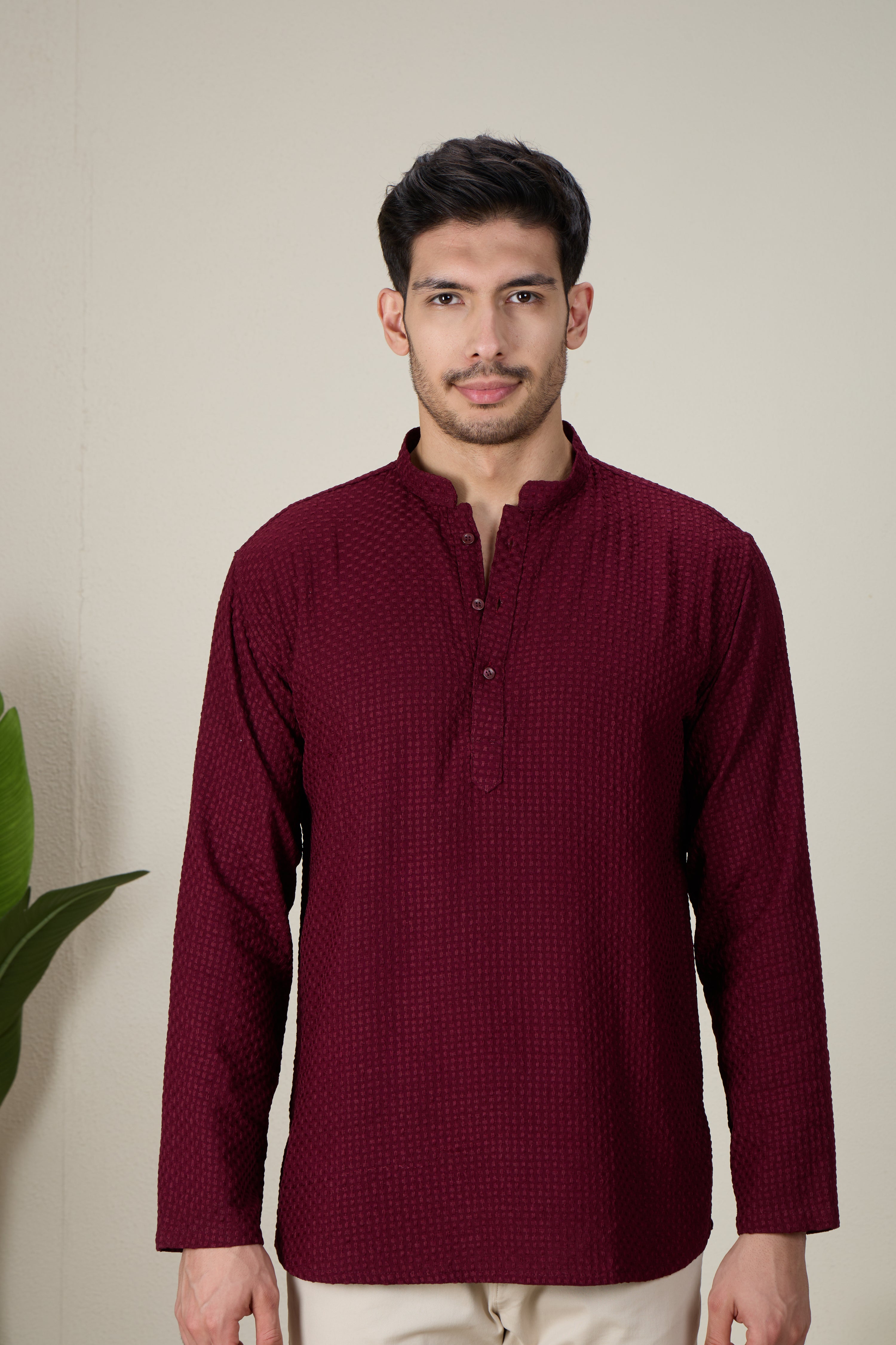 Mens Rayon Chiken-kari Work Kurta - Roop Darshan