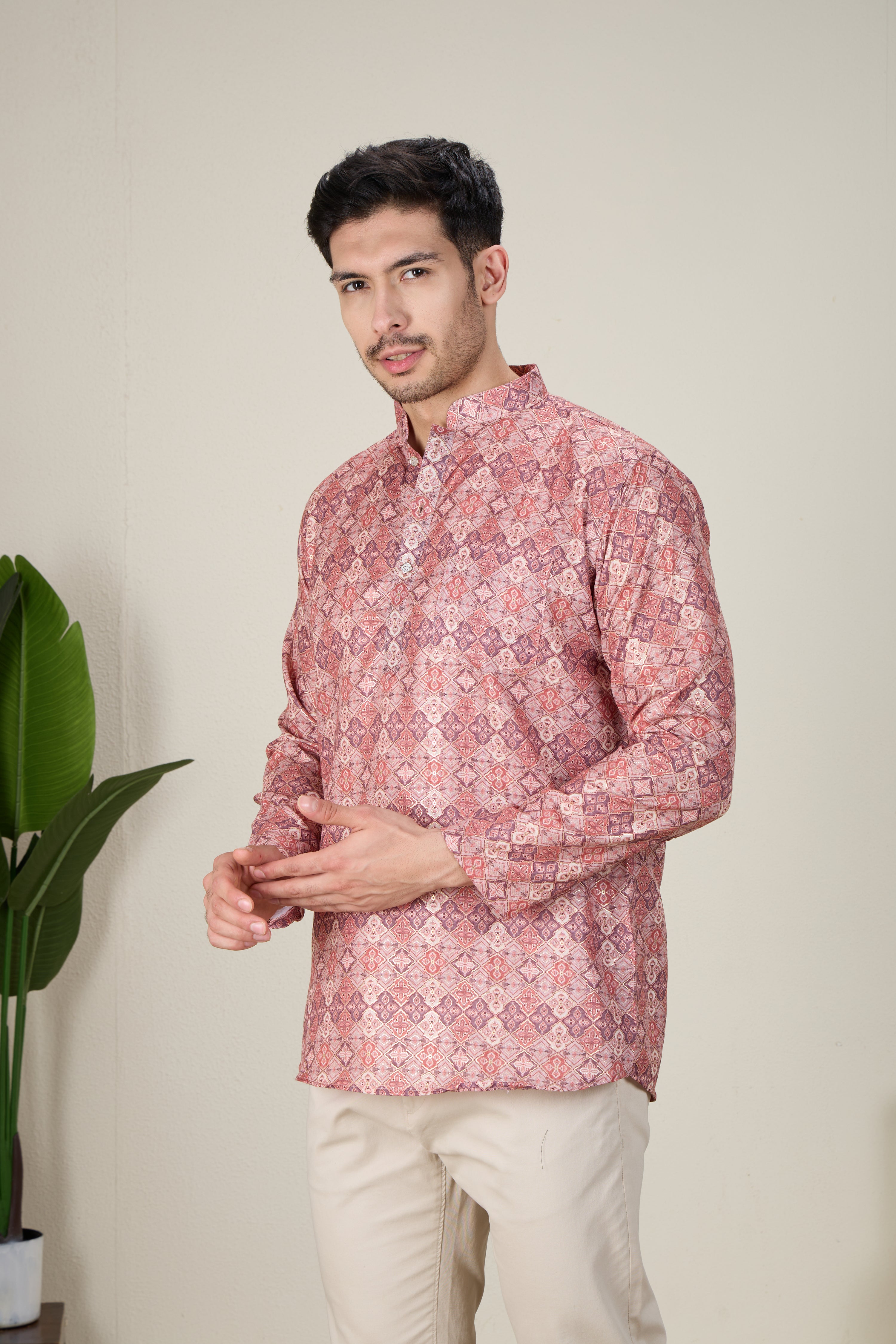 Mens Silk Printed Kurta - Roop Darshan