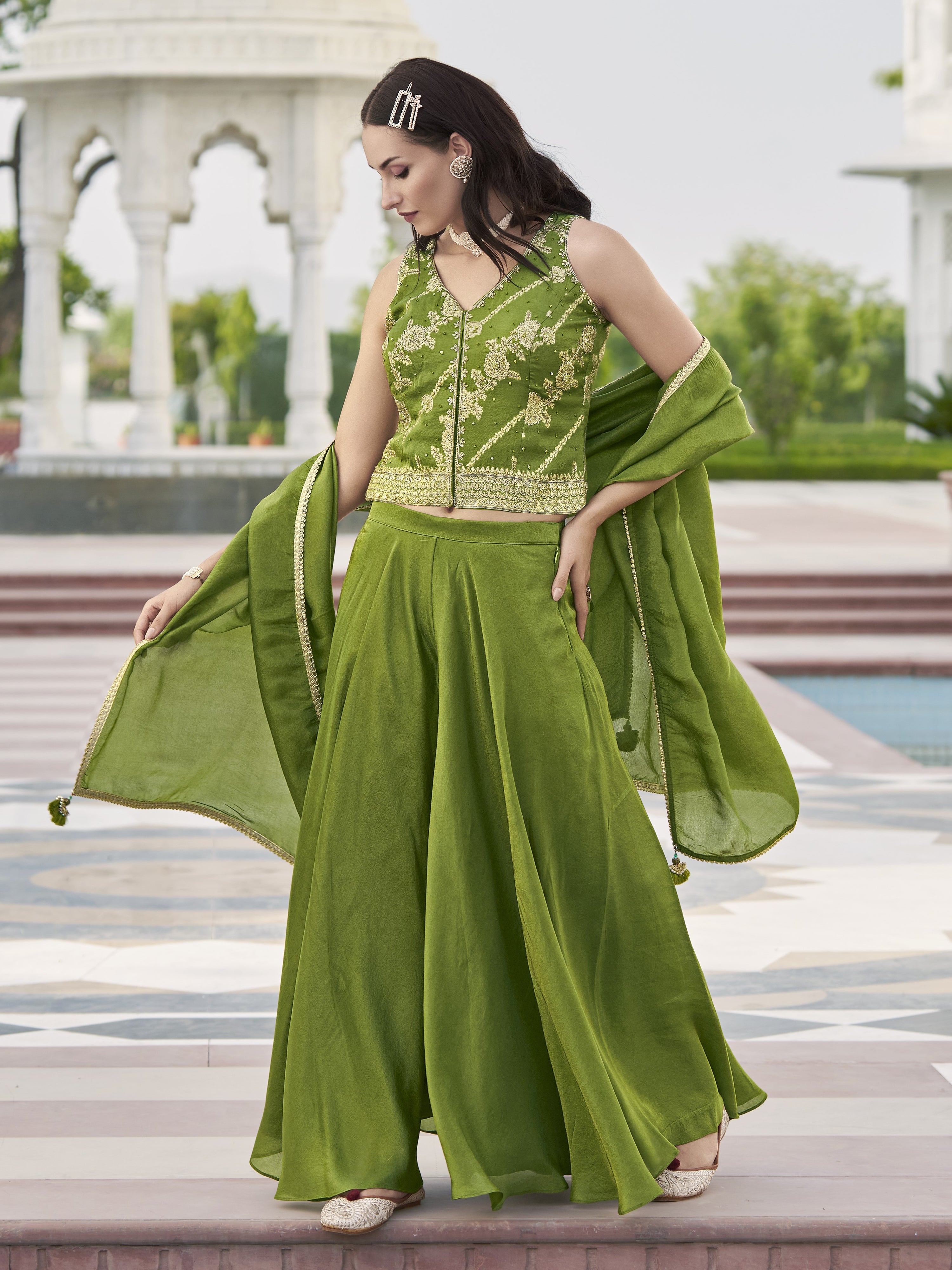Aarti Crop Top Palazzo Suit - Roop Darshan