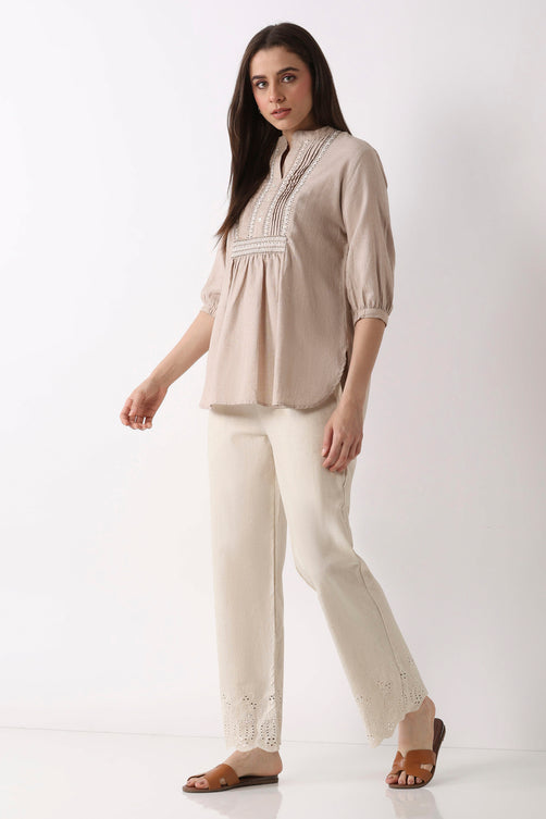 Natural Cotton Blend Straight Pants - Roop Darshan