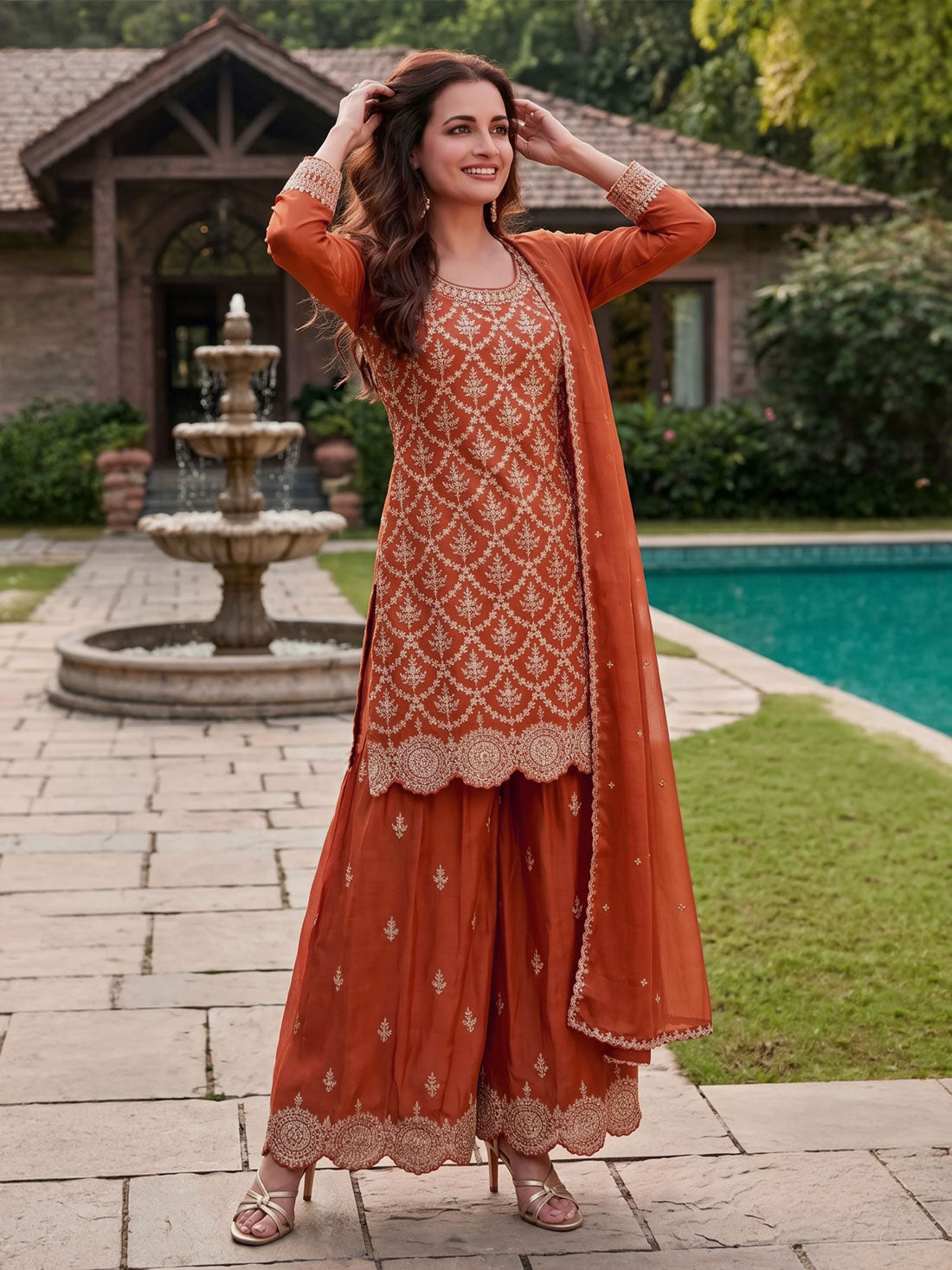 Bani Silk Straight Palazzo Suit